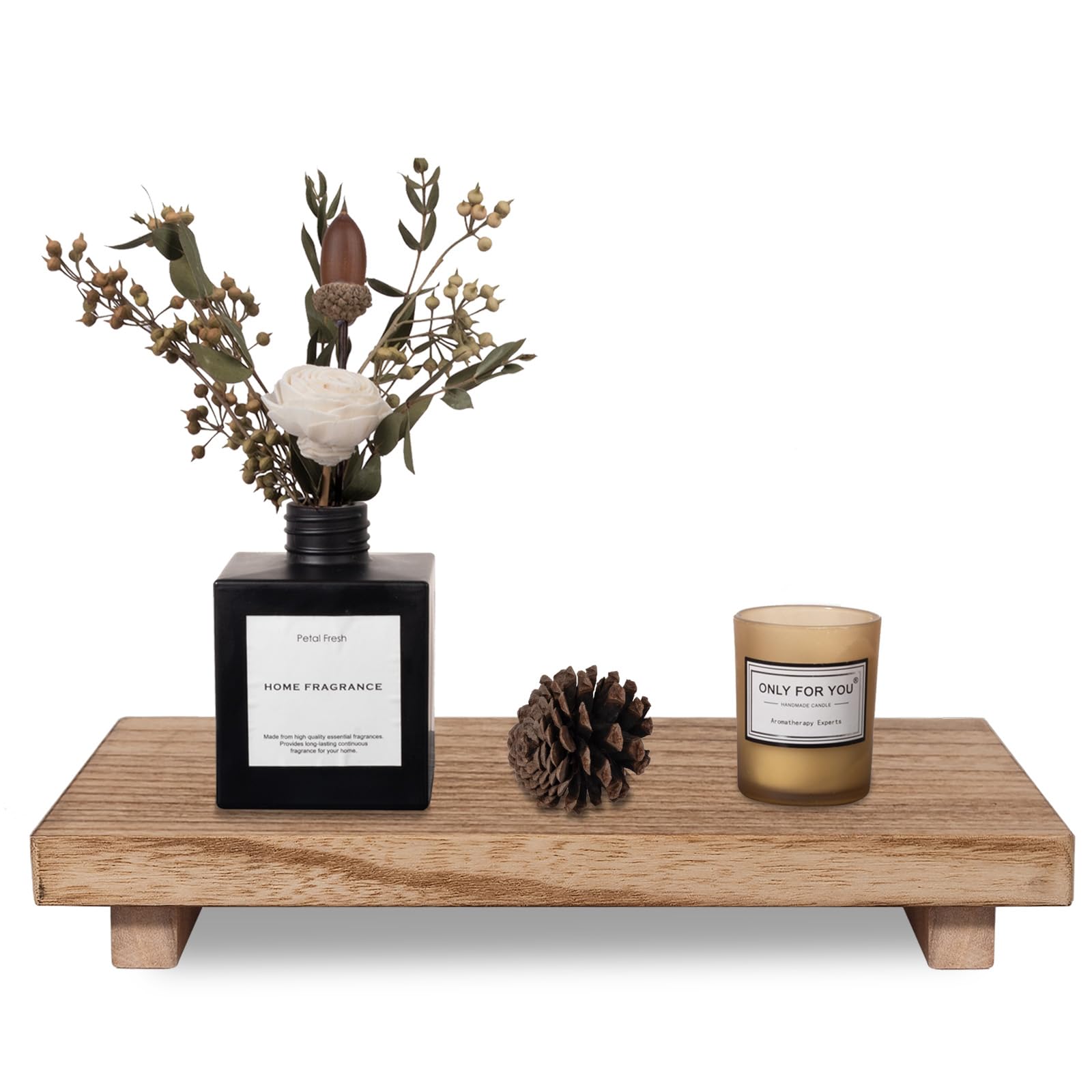 zoocatia Small Wood Tray Pedestal Stand Farmhouse Bathroom Decor Decorative Wooden Riser Kitchen Soap Dish Holder for Vanity, Counter, Sink, 9" x 5.9" - Black