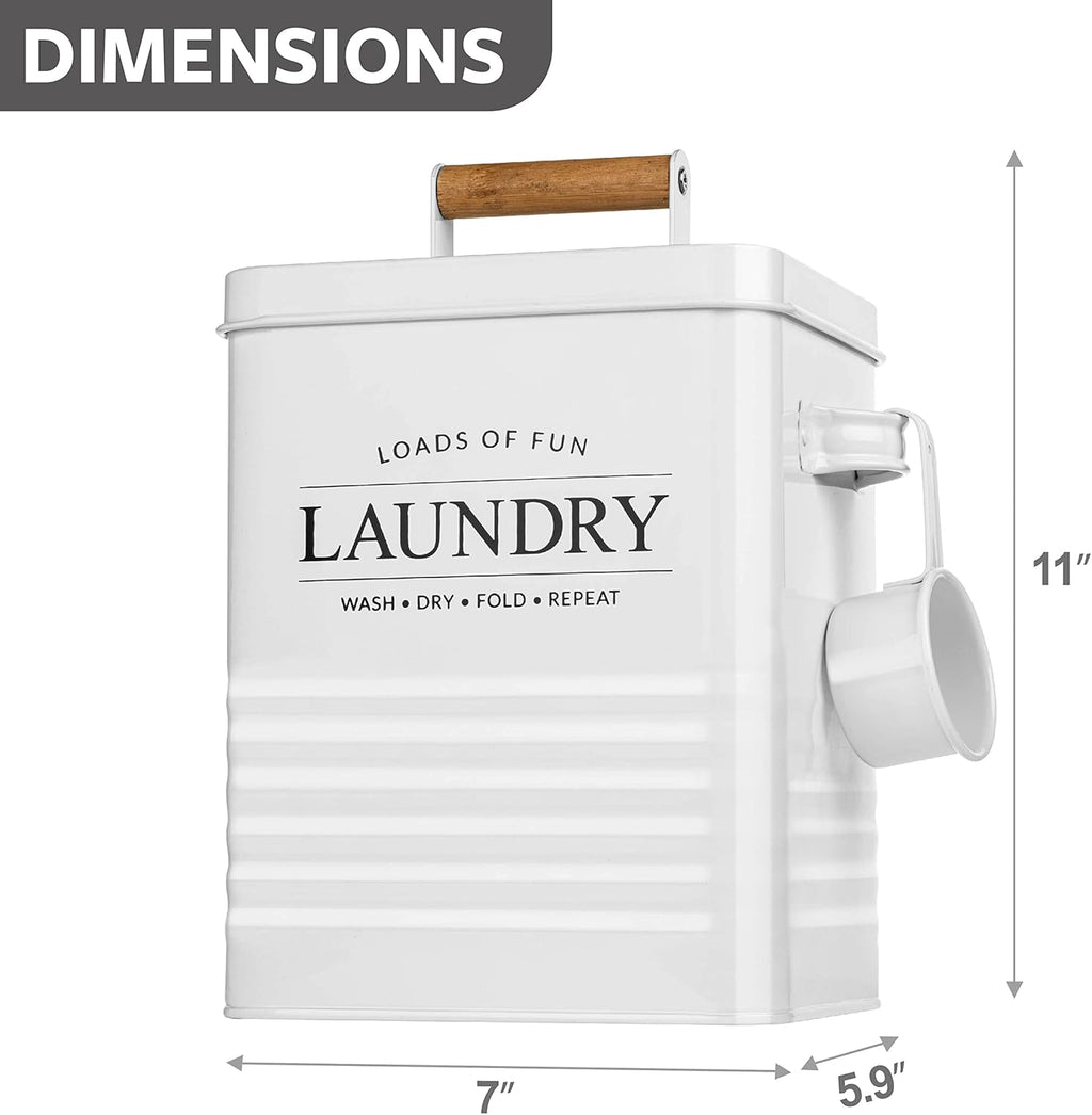 Calindiana Modern Farmhouse Metal Laundry Soap Dispenser Container Holder with Scoop for Laundry Room Decor and Space Saving Laundry Room Organization and Storage, Laundry Powder Container, Black