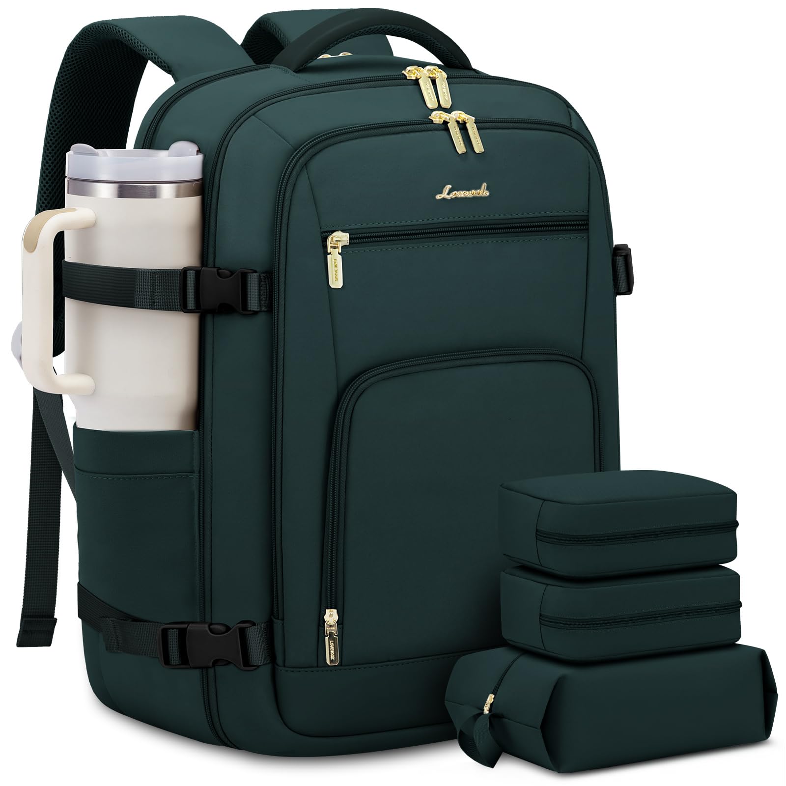 LOVEVOOK Carry On Travel Backpack For Women Men Flight Approved, 40L Personal Item Backpack for Airplanes, Business Weekender Overnight Daypack Fits 17 Inch Laptop, With 2 Packing Cubes, Black