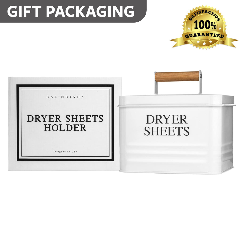 Calindiana Modern Farmhouse Metal Laundry Dryer Sheets Holder Fabric Softener Dispenser with Lid for Laundry Room Decor and Accessories and Space Saving Laundry Organization and Storage, Glossy Black