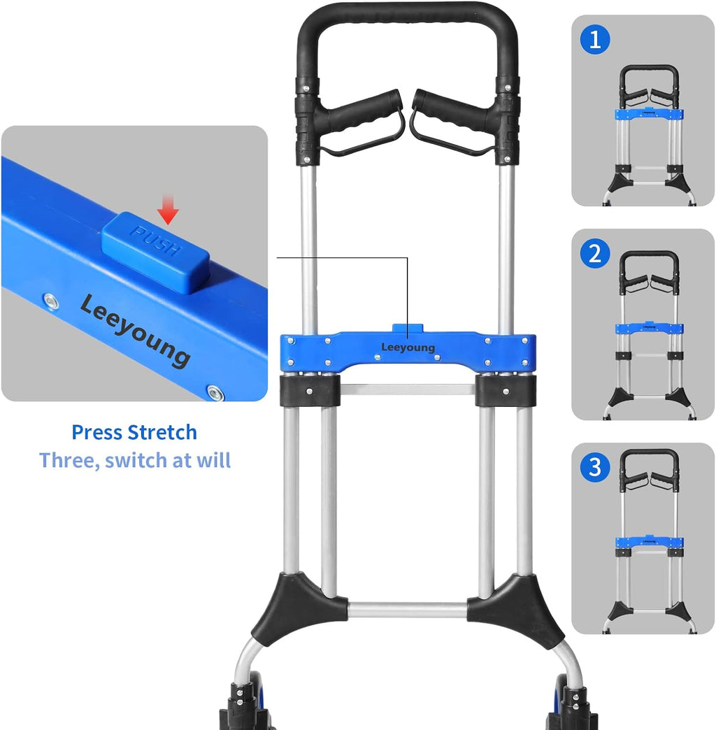 Leeyoung Folding Hand Truck and Dolly,309 lb Capacity Aluminum Portable Cart with Telescoping Handle and PP+EVA Wheels