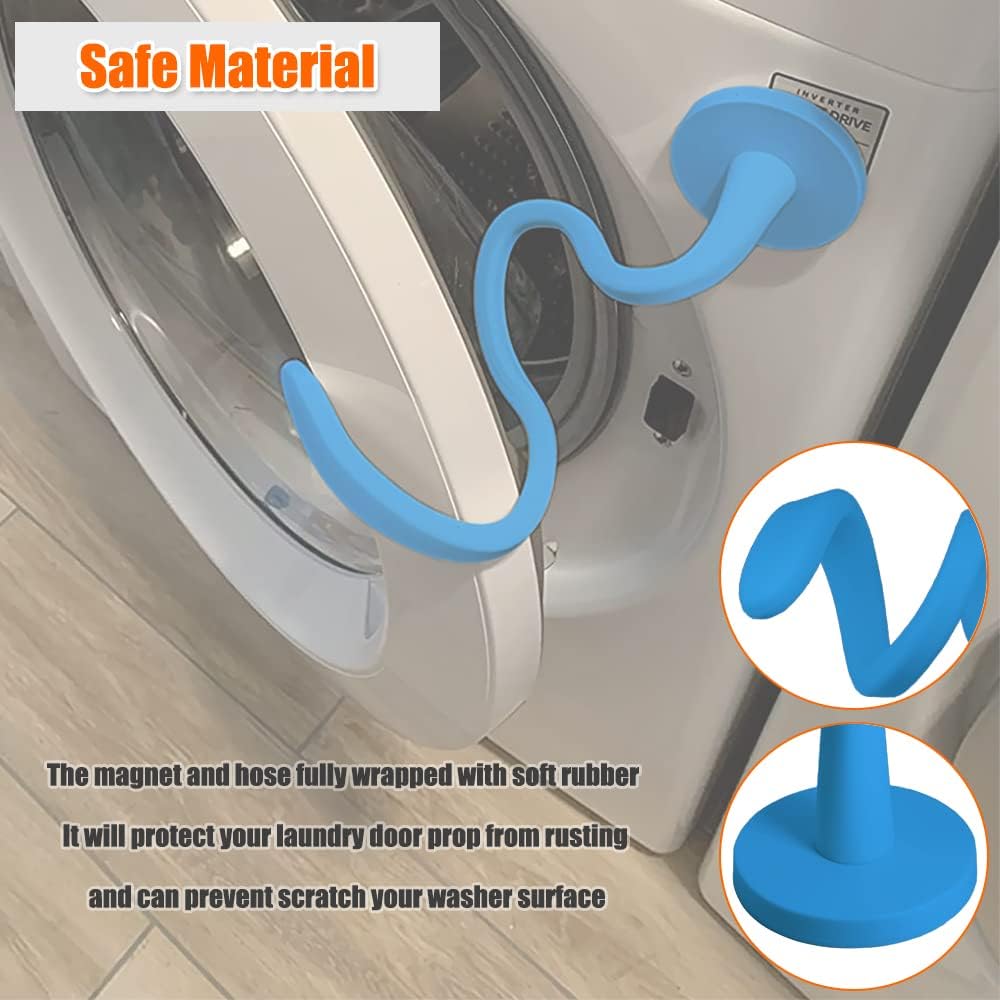 Front Load Washer Door Prop, Removable Flexible Washer Door Stopper, Magnetic Washing Machine Door Holder with 66mm Magnet Base, Keep Washer Door Open to Prevent Odors (Black)