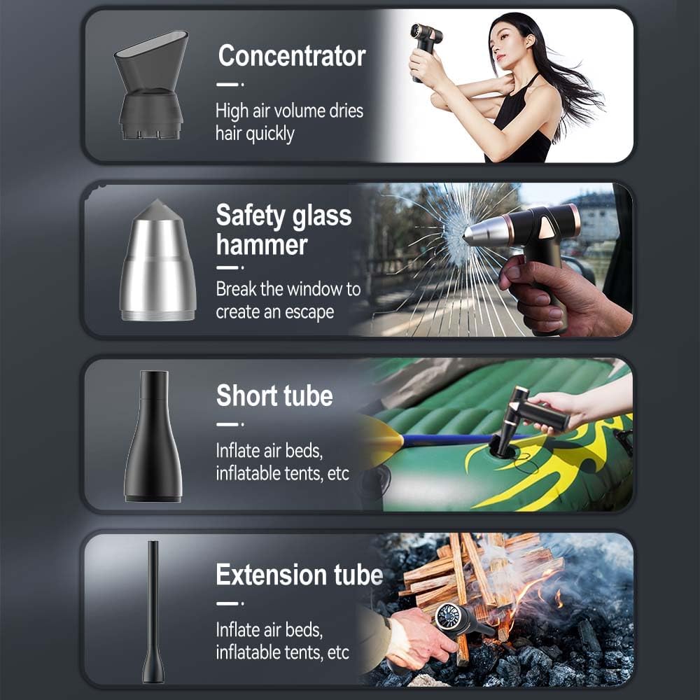 Cordless Hair Dryer No Hot Air, Mini Blow Dryer, Aluminum Air Duster Keyboard Cleaner for Computer Keyboard Electronics Cleaning, Outdoor Hiking, Camping, Air Cushion Inflation