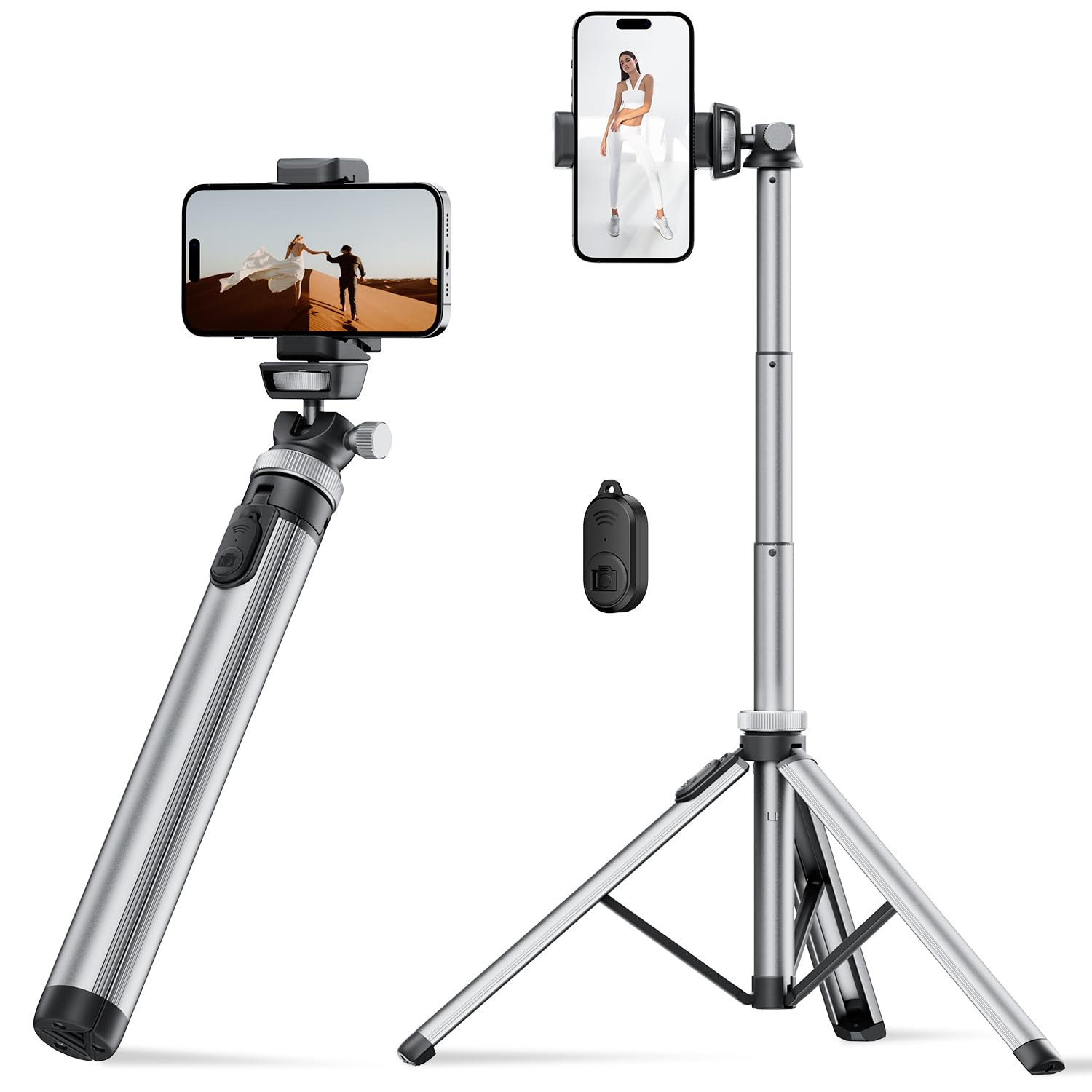 EUCOS 62" Phone Tripod, Tripod for iPhone & Selfie Stick with Remote, Extendable Cell Phone Stand & Ultimate Phone Holder, Solidest Phone Stand Compatible with iPhone/Android