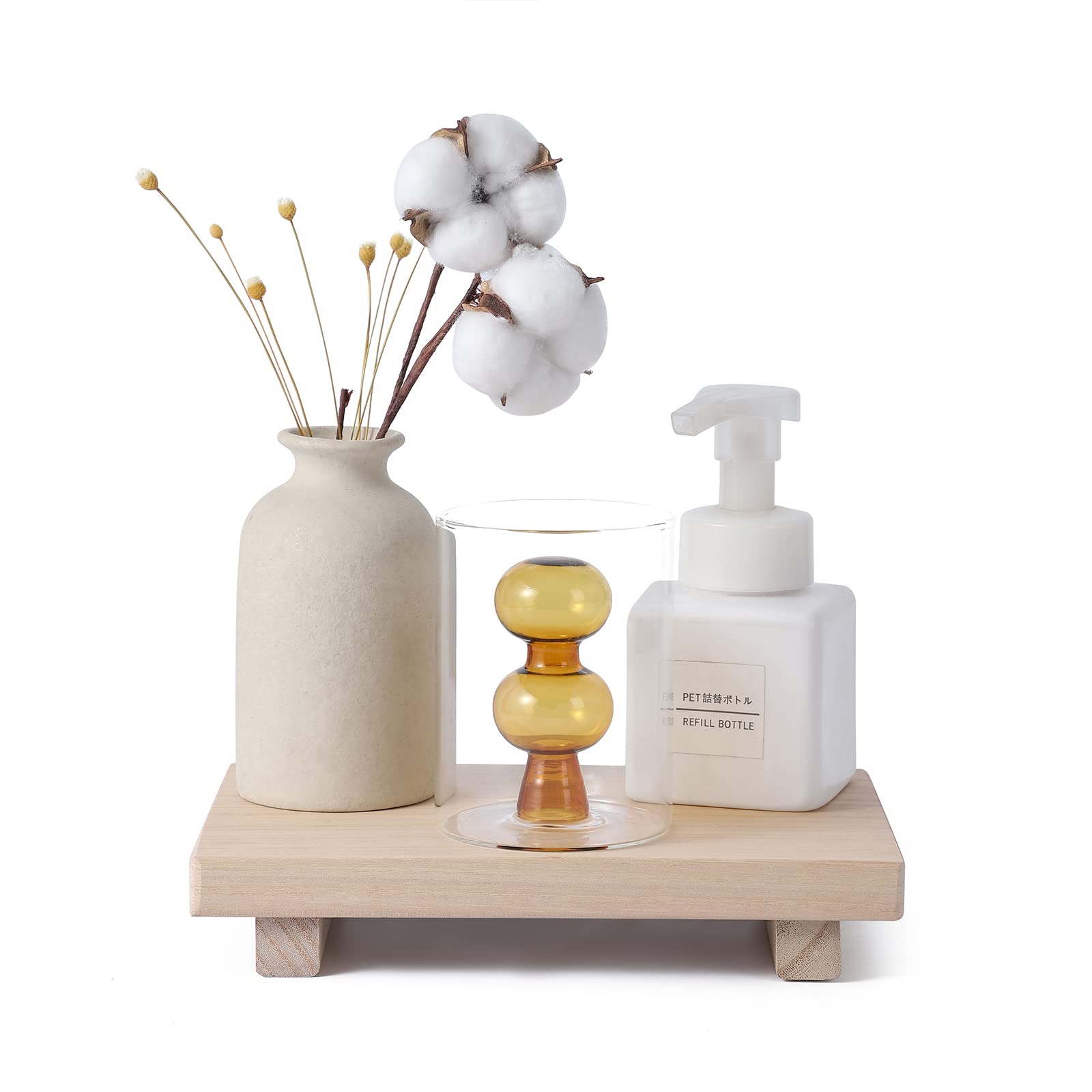 zoocatia Small Wood Tray Pedestal Stand Farmhouse Bathroom Decor Decorative Wooden Riser Kitchen Soap Dish Holder for Vanity, Counter, Sink, 9" x 5.9" - Black