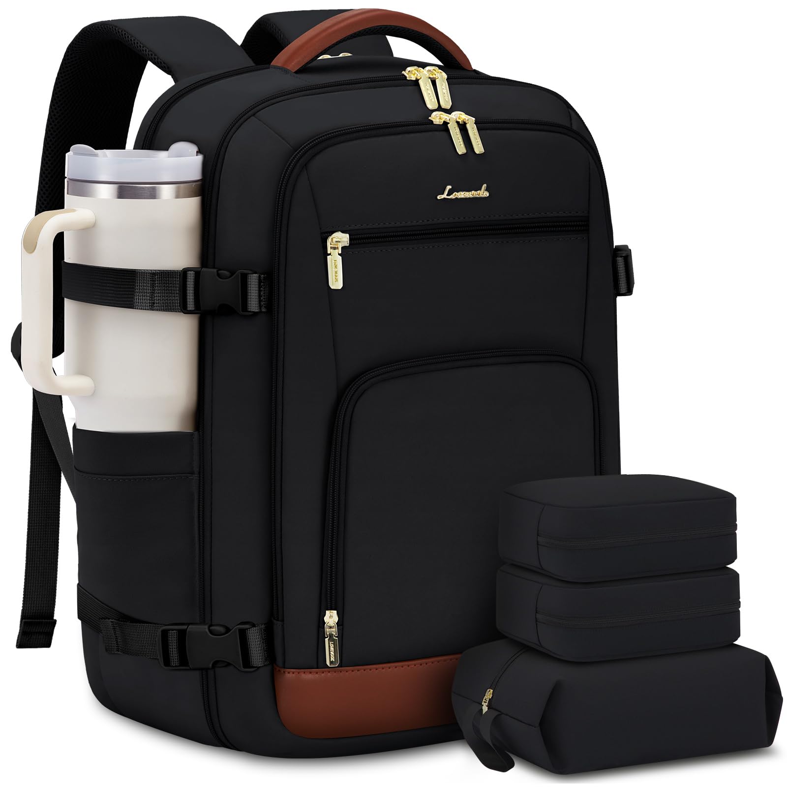 LOVEVOOK Carry On Travel Backpack For Women Men Flight Approved, 40L Personal Item Backpack for Airplanes, Business Weekender Overnight Daypack Fits 17 Inch Laptop, With 2 Packing Cubes, Black