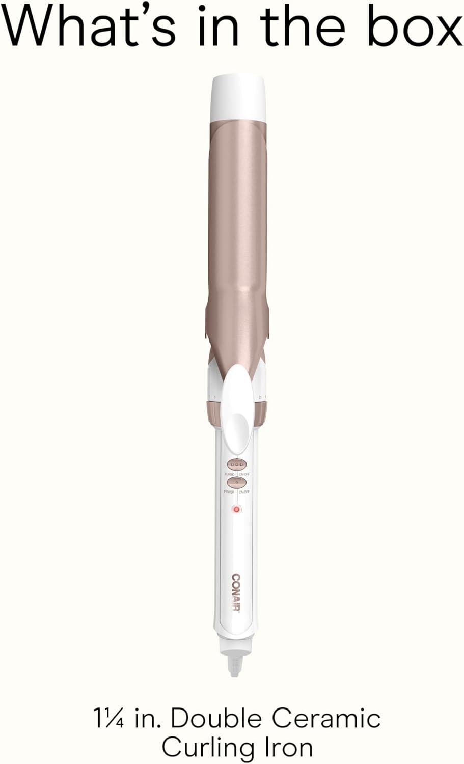 Conair Double Ceramic 1 ¼-Inch Curling Iron, 1 ¼-Inch Barrel Creates Loose Curls, Hair Curler for Use on Medium & Long Hair, White/Rose Gold