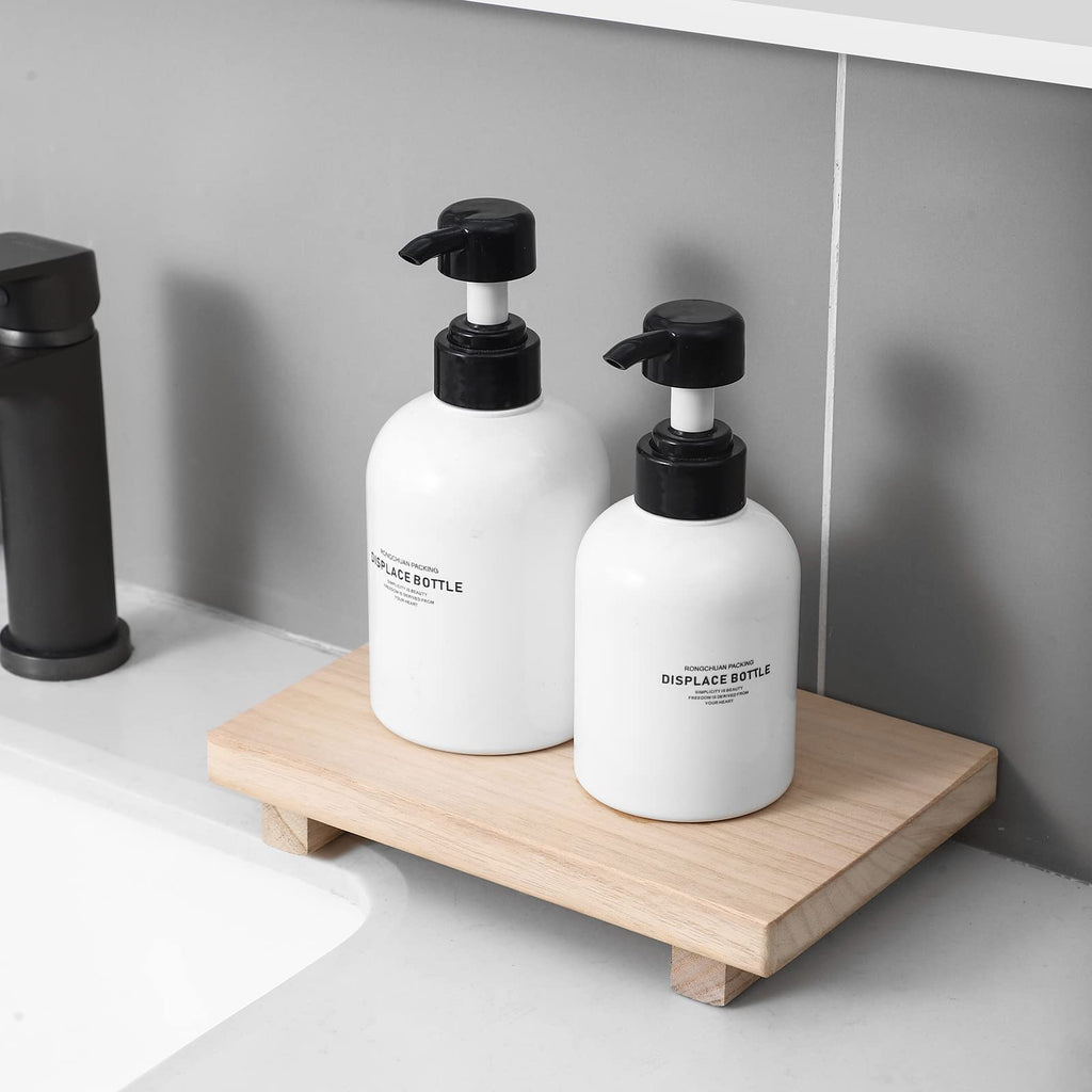 zoocatia Small Wood Tray Pedestal Stand Farmhouse Bathroom Decor Decorative Wooden Riser Kitchen Soap Dish Holder for Vanity, Counter, Sink, 9" x 5.9" - Black