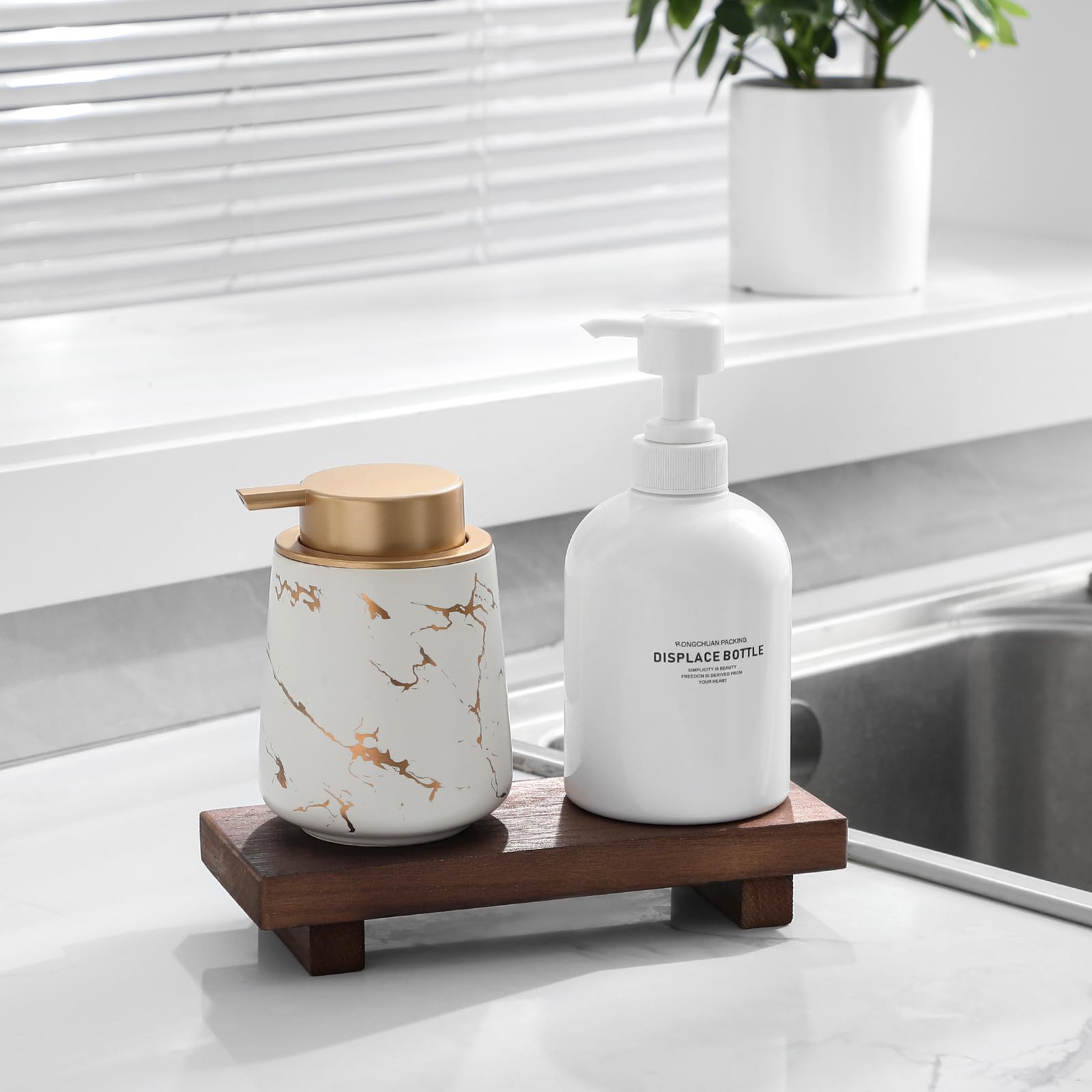 zoocatia Small Wood Tray Pedestal Stand Farmhouse Bathroom Decor Decorative Wooden Riser Kitchen Soap Dish Holder for Vanity, Counter, Sink, 9" x 5.9" - Black