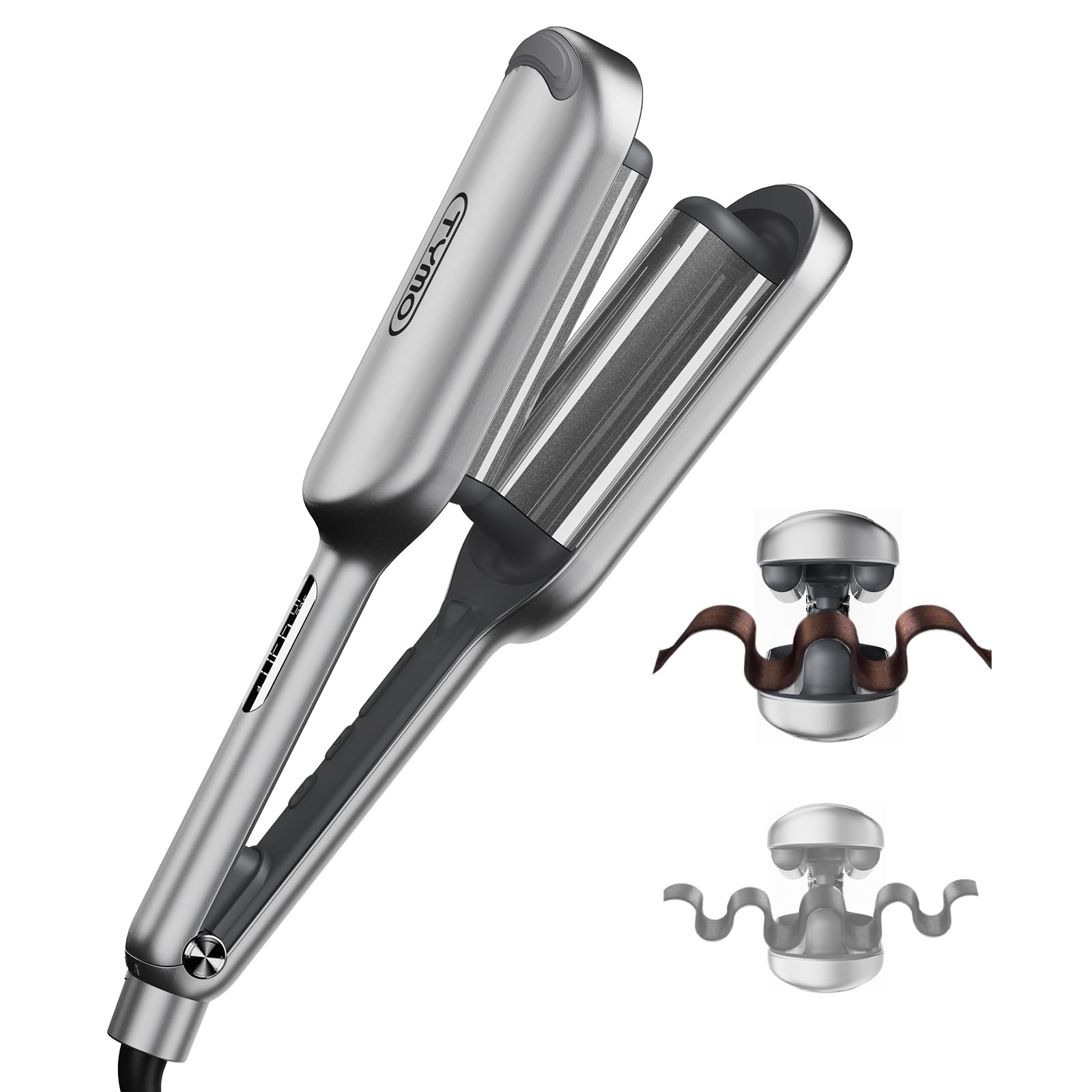 Curling Iron Hair Crimper Waver - TYMO ROVY Beach Waves Curling Wand, Ionic Deep Waver Hair Curler Tool with Ceramic 3 Barrel for Women, Dual Voltage, Anti-Scald, Easy to Use, Pink, 1.25 Inch