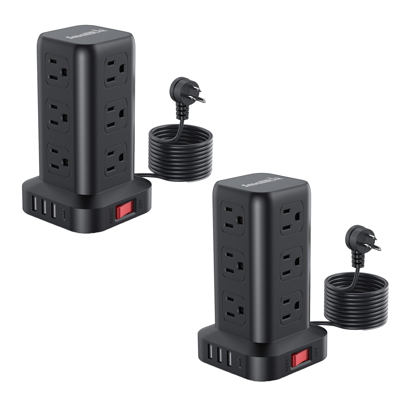 Surge Protector Power Strip Tower,10FT Extension Cord with Multiple Outlets, 12 AC 4 USB (1 USB C)，Mini Power Strip with USB Ports, Surge Protector Tower Overload Protection for Office, Desk