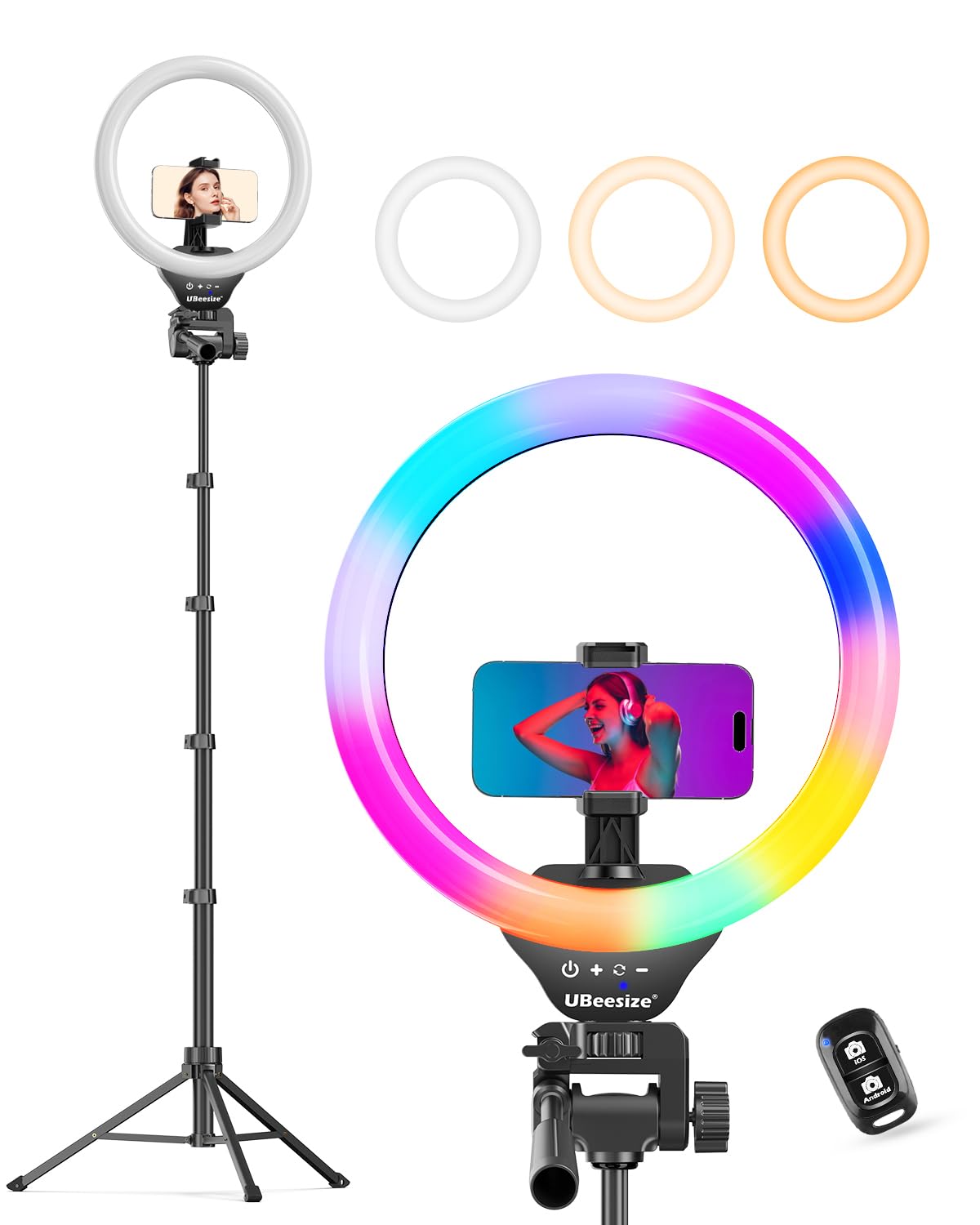 UBeesize 12'' Selfie Ring Light with 62’’ Tripod Stand for Video Recording, Live Streaming(YouTube, Instagram, TIK Tok), Compatible with Phones, Cameras and Webcams