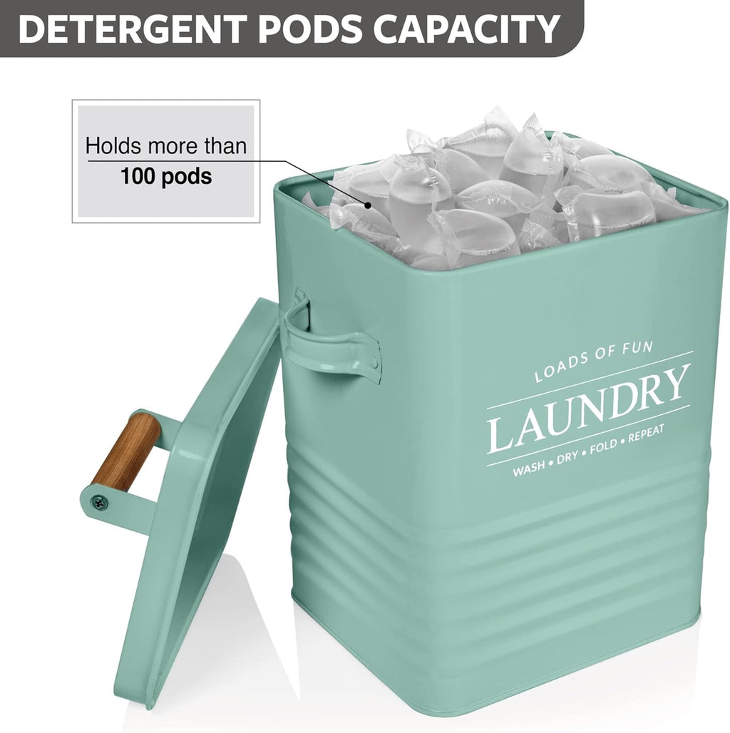 Calindiana Modern Farmhouse Metal Laundry Soap Dispenser Container Holder with Scoop for Laundry Room Decor and Space Saving Laundry Room Organization and Storage, Laundry Powder Container, Black