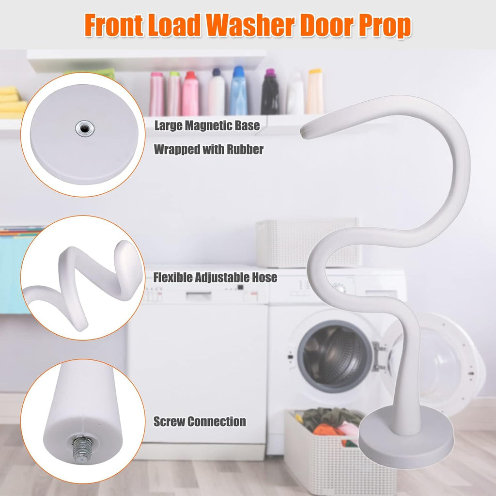 Front Load Washer Door Prop, Removable Flexible Washer Door Stopper, Magnetic Washing Machine Door Holder with 66mm Magnet Base, Keep Washer Door Open to Prevent Odors (Black)