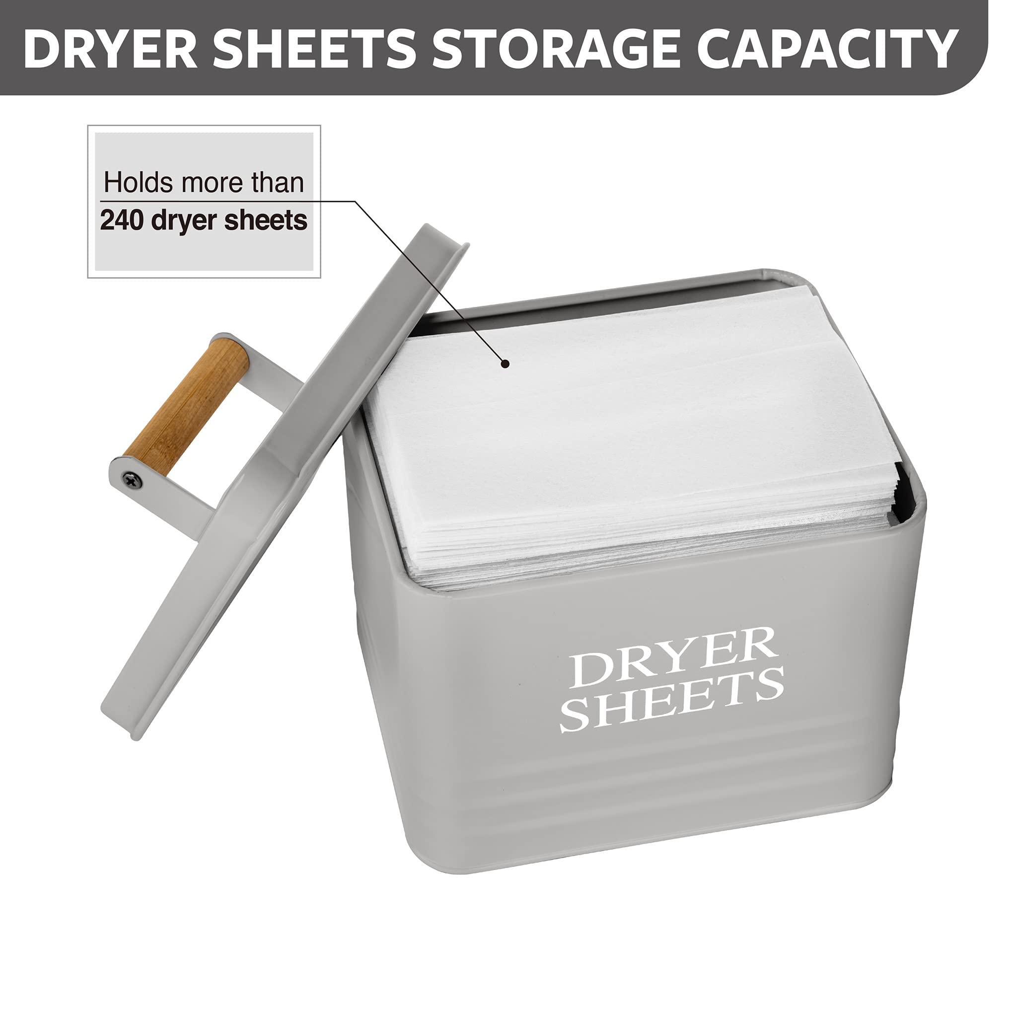 Calindiana Modern Farmhouse Metal Laundry Dryer Sheets Holder Fabric Softener Dispenser with Lid for Laundry Room Decor and Accessories and Space Saving Laundry Organization and Storage, Glossy Black