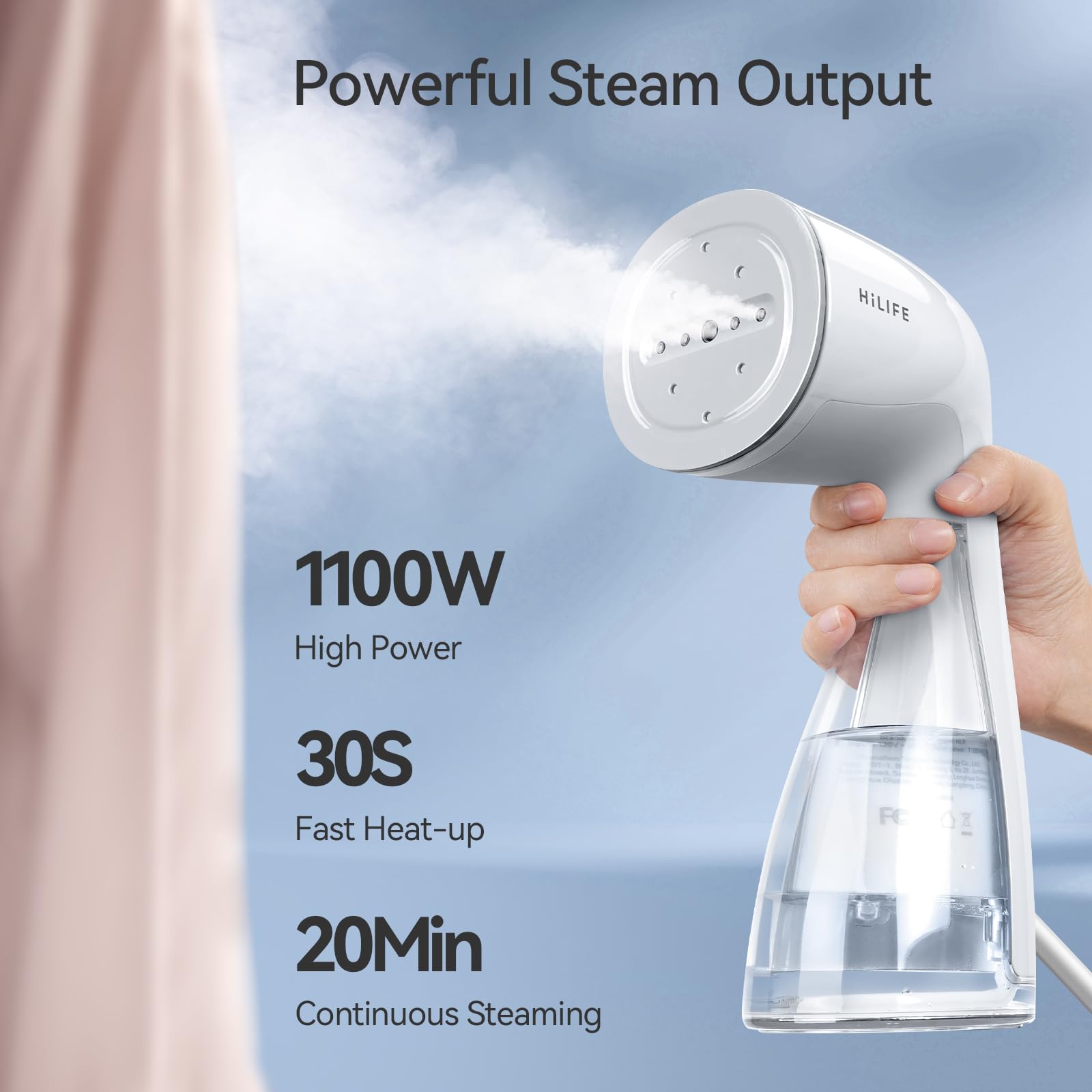 HiLIFE Steamer for Clothes, Portable Handheld Clothing Steamer, 240ml Big Capacity, 700W, Strong Power, Fabric Quick Wrinkle Remover with Brush for Home, Office, Travel (ONLY 120V) -Blue