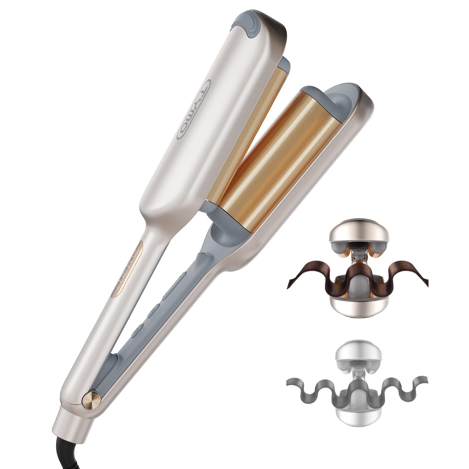 Curling Iron Hair Crimper Waver - TYMO ROVY Beach Waves Curling Wand, Ionic Deep Waver Hair Curler Tool with Ceramic 3 Barrel for Women, Dual Voltage, Anti-Scald, Easy to Use, Pink, 1.25 Inch