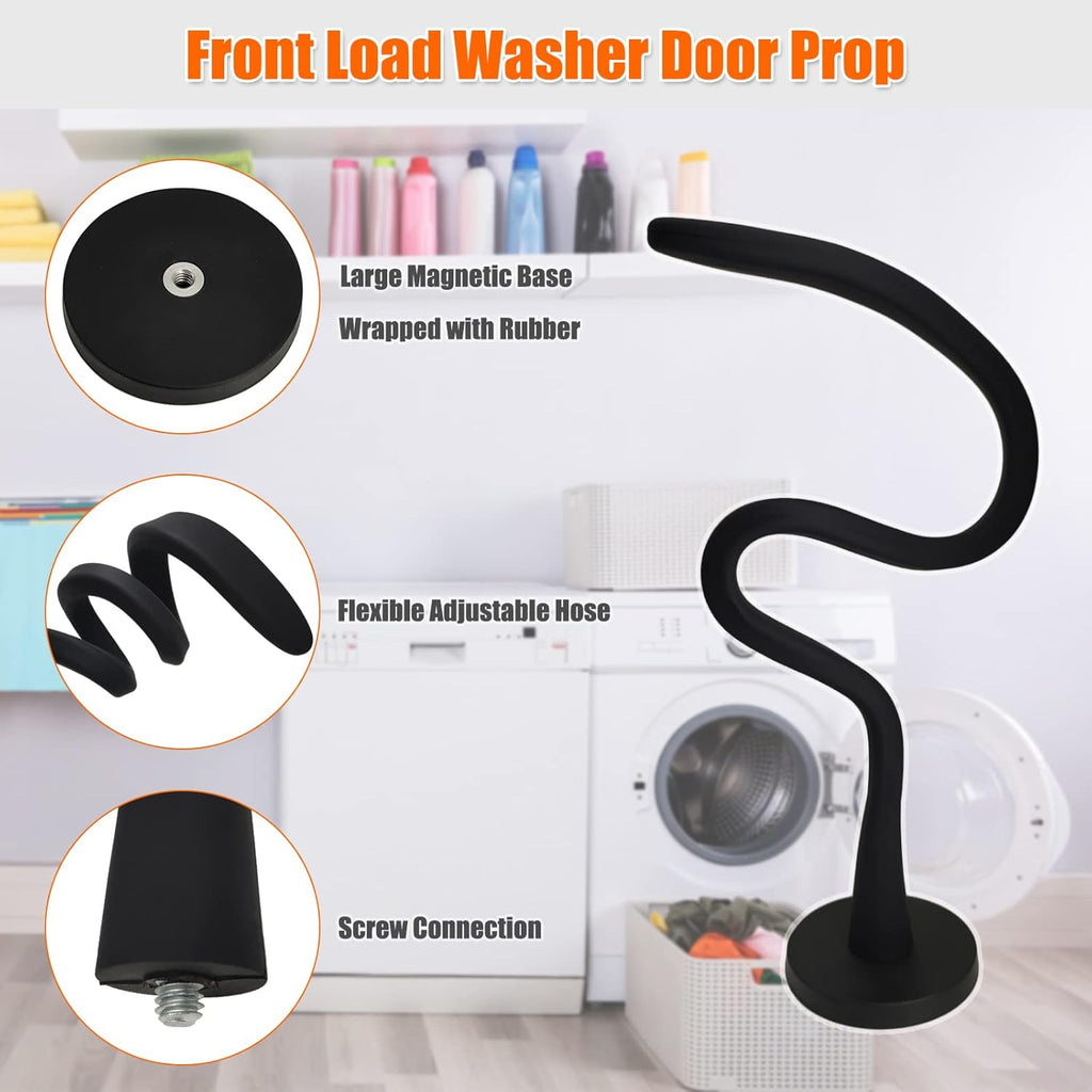 Front Load Washer Door Prop, Removable Flexible Washer Door Stopper, Magnetic Washing Machine Door Holder with 66mm Magnet Base, Keep Washer Door Open to Prevent Odors (Black)