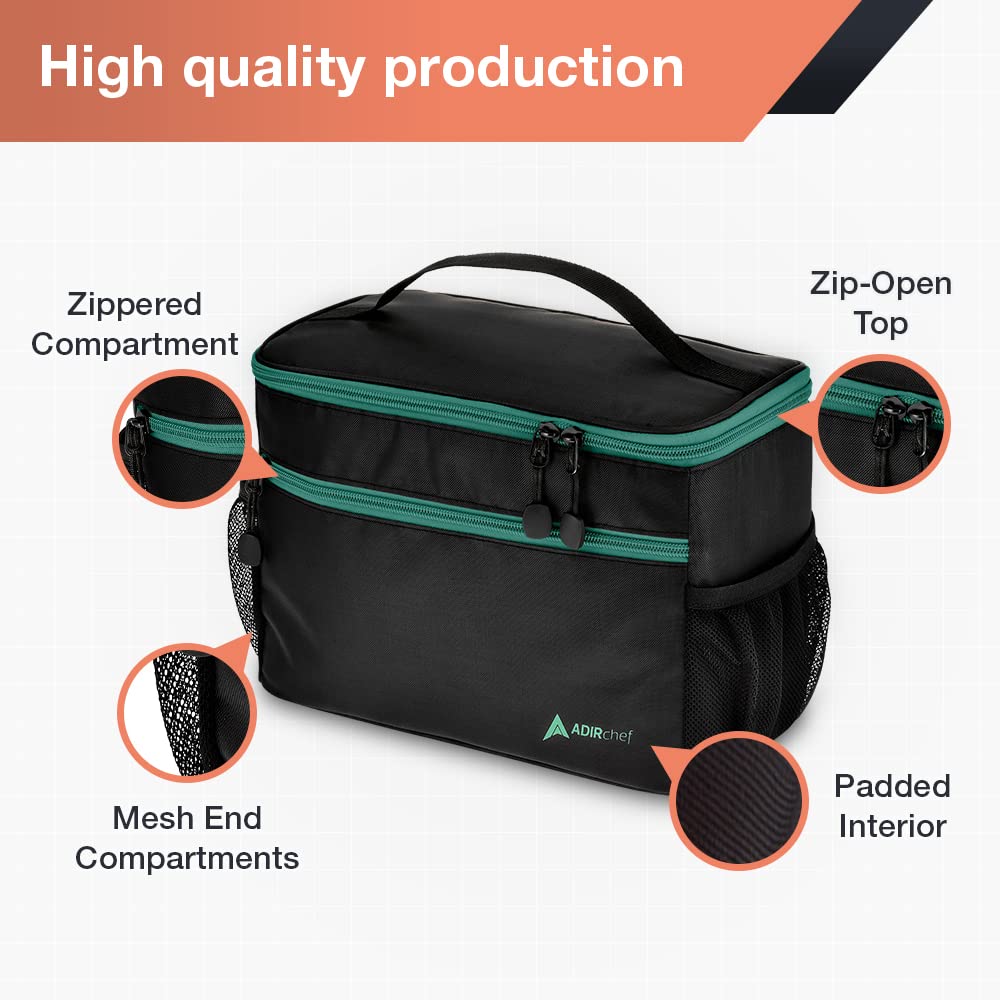 Adir Mini Single Serve Travel Coffee Maker Pouch Organizer, Portable For Travel, Camping, Office Lunch Bag For Grab & Go Daily Use (Black & Green)