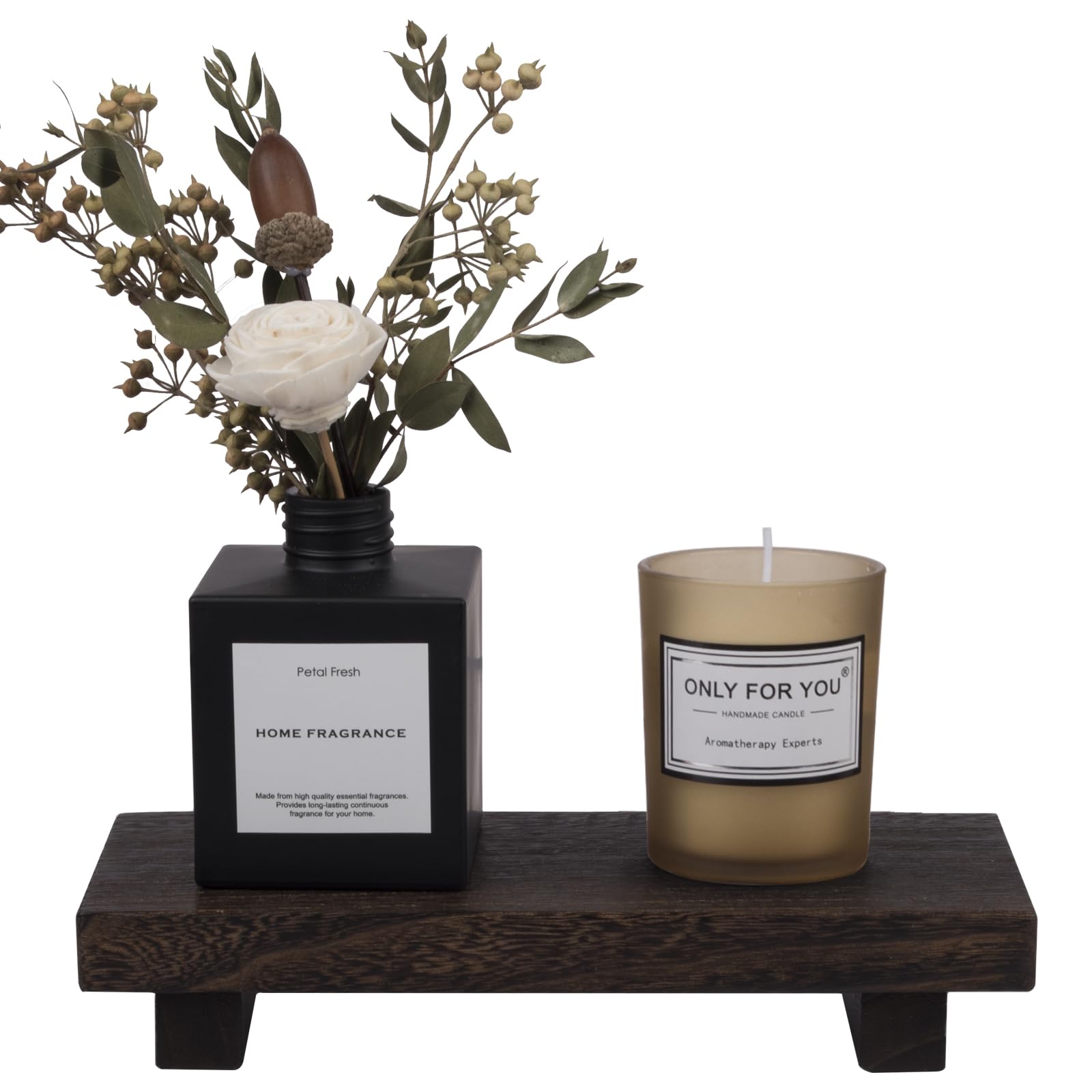 zoocatia Small Wood Tray Pedestal Stand Farmhouse Bathroom Decor Decorative Wooden Riser Kitchen Soap Dish Holder for Vanity, Counter, Sink, 9" x 5.9" - Black