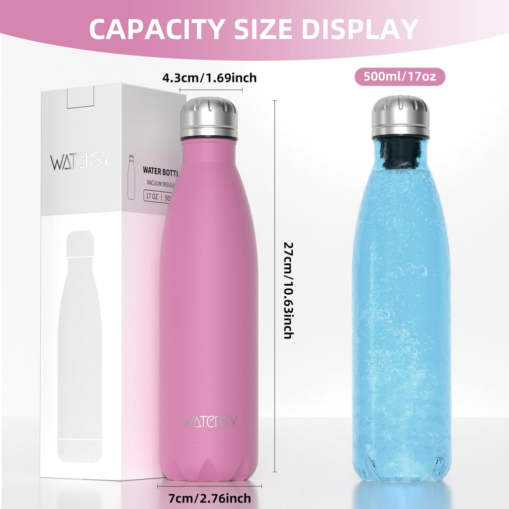 WATERSY Stainless Steel water bottles,17oz/500ml Insulated Water Bottles,Deep Blue metal water bottle Keeps Drink Cold and Hot,BPA Free kids water bottles for School,Gym,Travel,Sports
