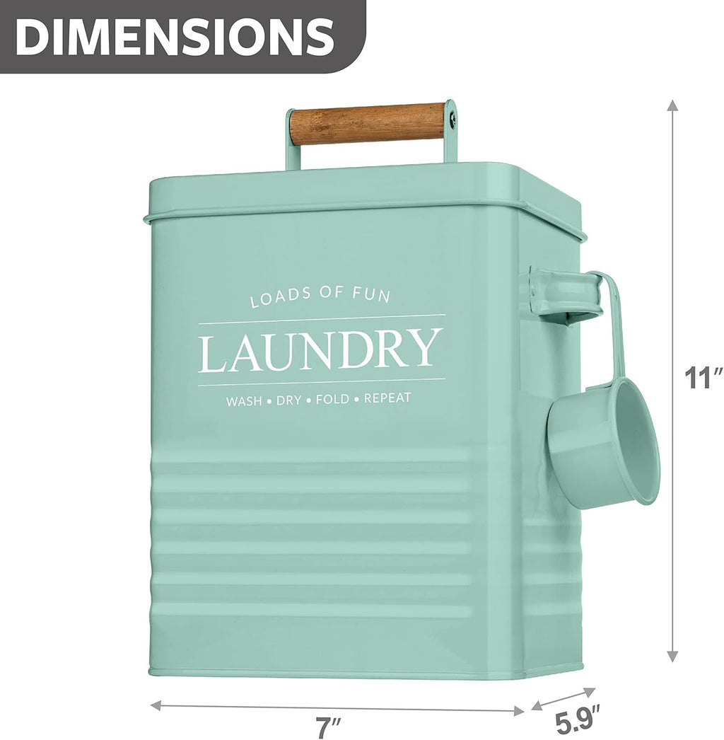 Calindiana Modern Farmhouse Metal Laundry Soap Dispenser Container Holder with Scoop for Laundry Room Decor and Space Saving Laundry Room Organization and Storage, Laundry Powder Container, Black