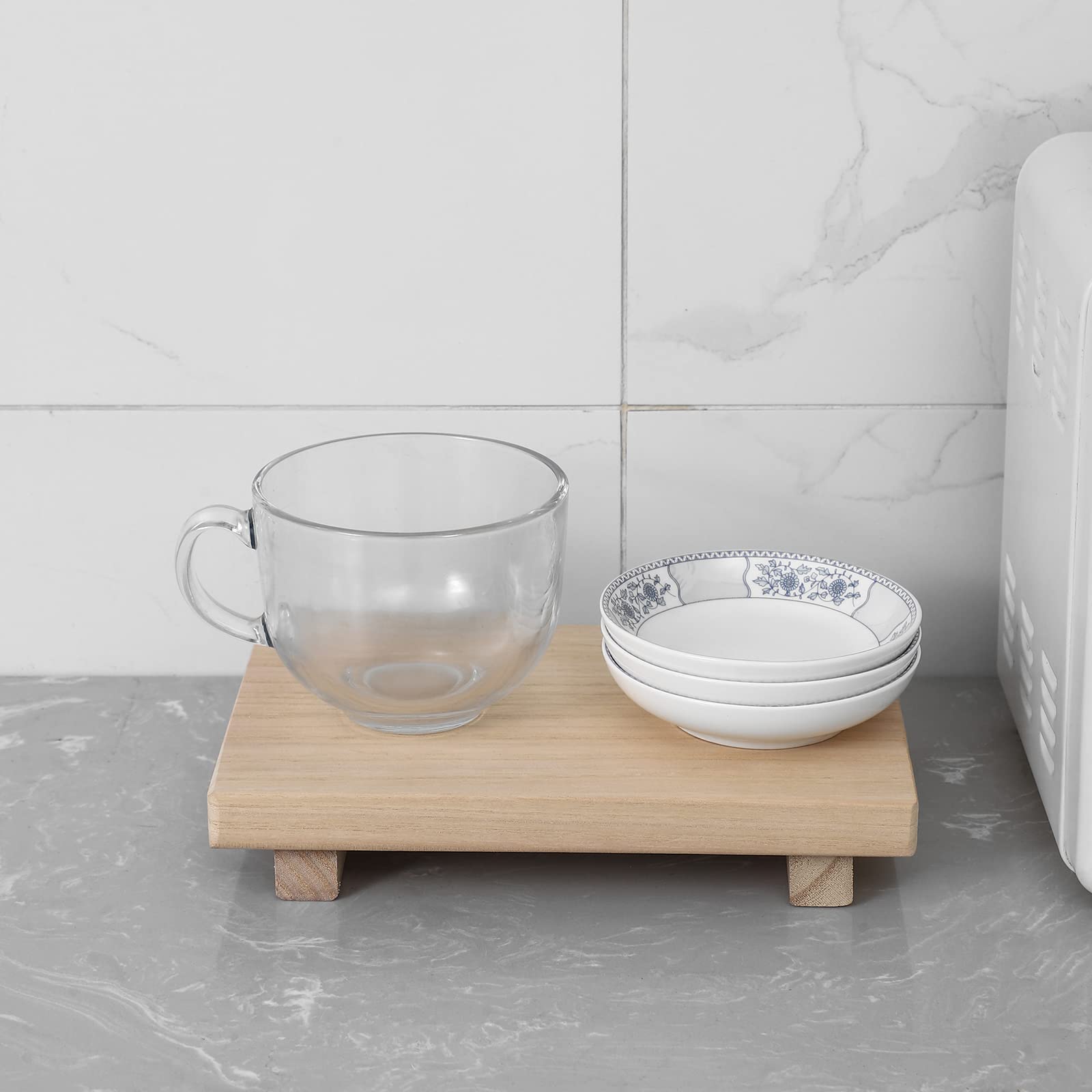 zoocatia Small Wood Tray Pedestal Stand Farmhouse Bathroom Decor Decorative Wooden Riser Kitchen Soap Dish Holder for Vanity, Counter, Sink, 9" x 5.9" - Black