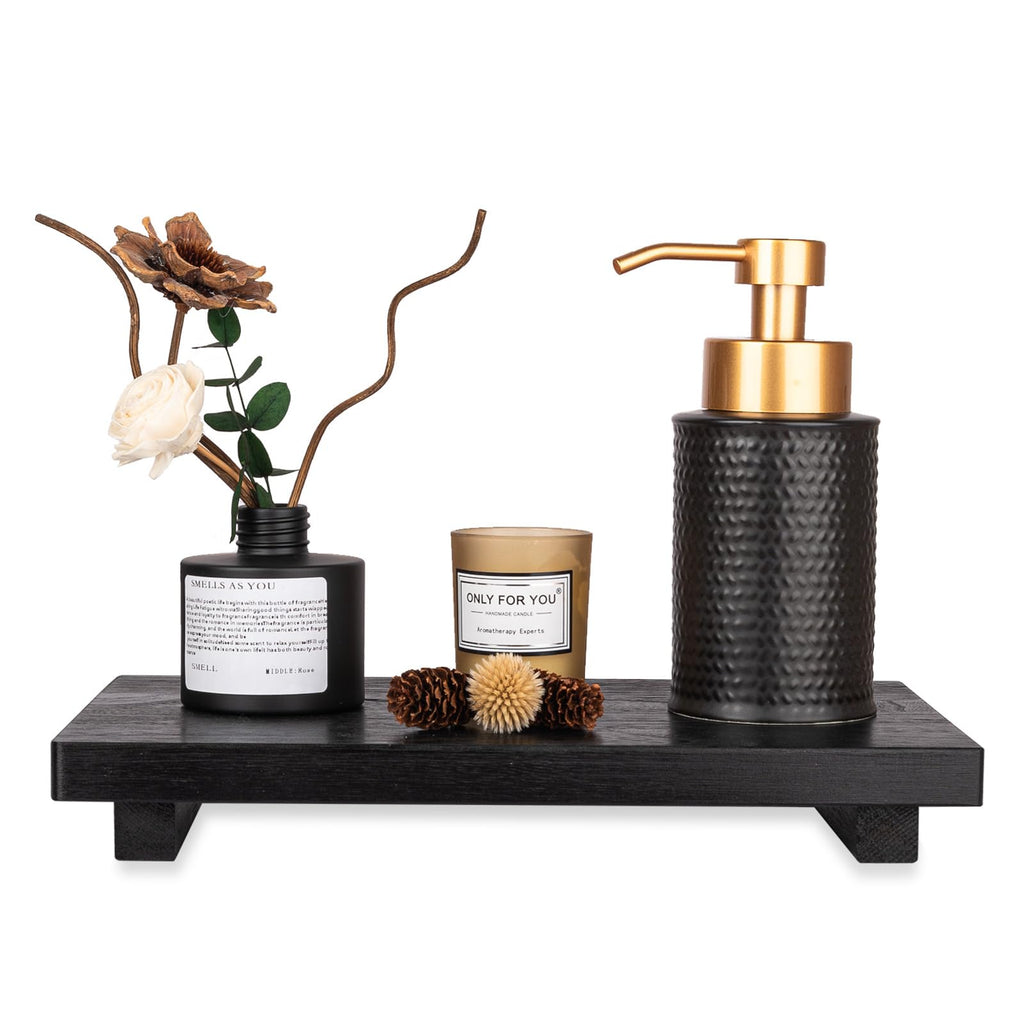 zoocatia Small Wood Tray Pedestal Stand Farmhouse Bathroom Decor Decorative Wooden Riser Kitchen Soap Dish Holder for Vanity, Counter, Sink, 9" x 5.9" - Black