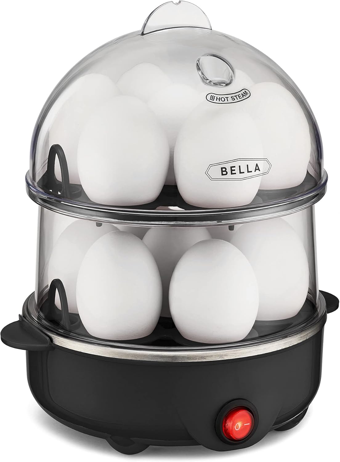 BELLA Double Tier Egg Cooker, Rapid Boiler & Poacher, Meal Prep Essential, Family Sized Meals: Make Up To 14 Large Boiled Eggs, Dishwasher Safe Parts, Poaching Tray Included, Black
