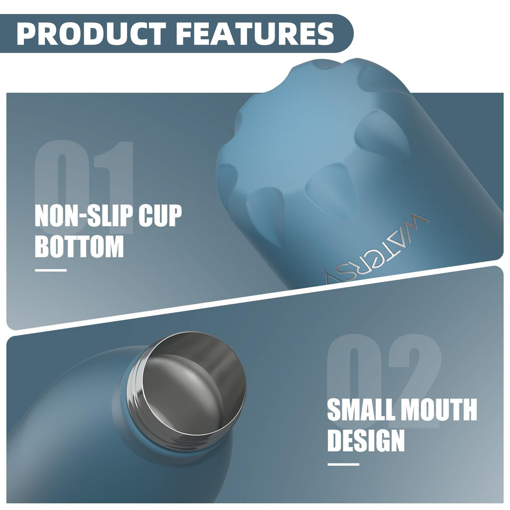 WATERSY Stainless Steel water bottles,17oz/500ml Insulated Water Bottles,Deep Blue metal water bottle Keeps Drink Cold and Hot,BPA Free kids water bottles for School,Gym,Travel,Sports