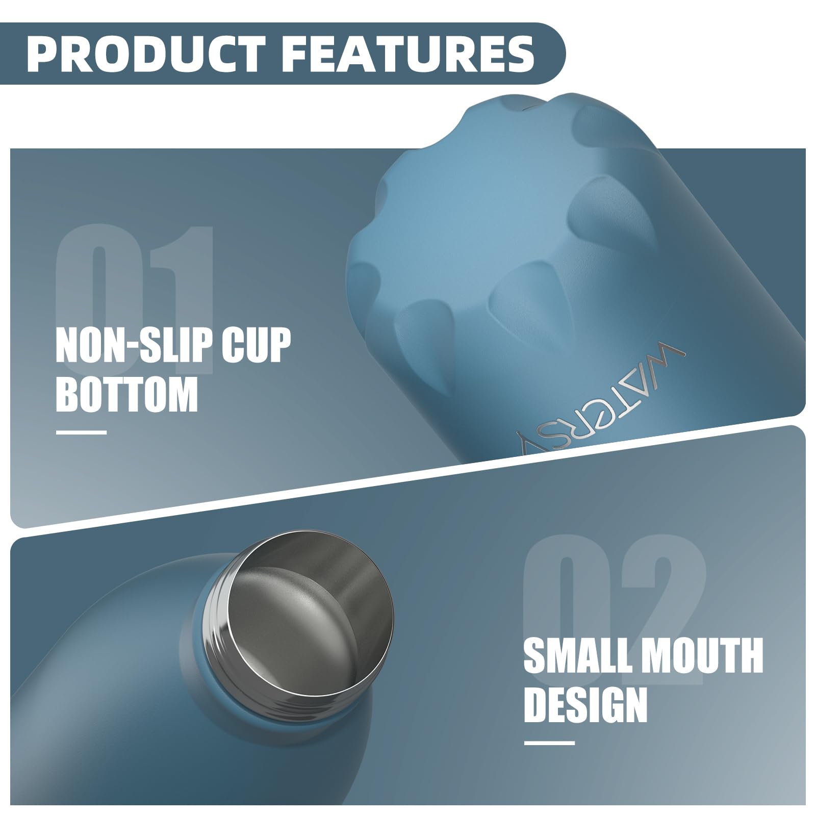 WATERSY Stainless Steel water bottles,17oz/500ml Insulated Water Bottles,Deep Blue metal water bottle Keeps Drink Cold and Hot,BPA Free kids water bottles for School,Gym,Travel,Sports