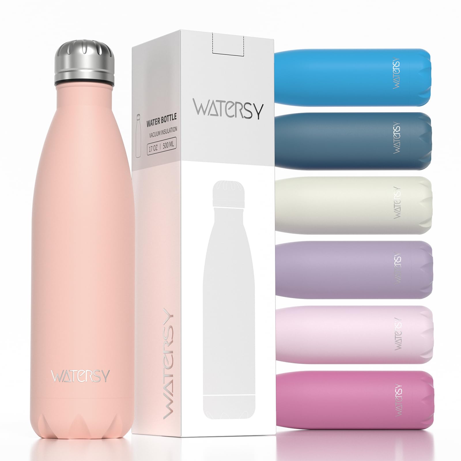 WATERSY Stainless Steel water bottles,17oz/500ml Insulated Water Bottles,Deep Blue metal water bottle Keeps Drink Cold and Hot,BPA Free kids water bottles for School,Gym,Travel,Sports