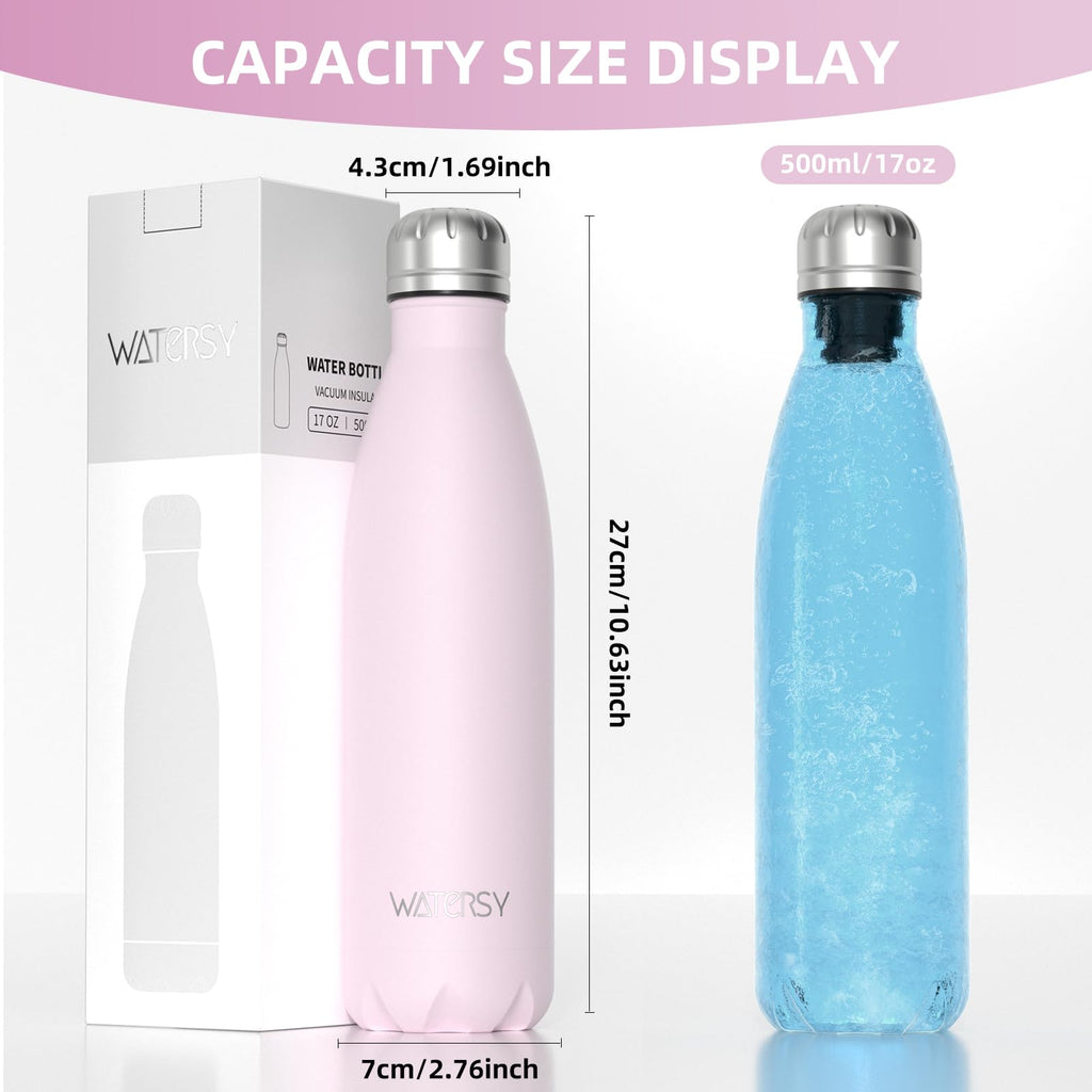 WATERSY Stainless Steel water bottles,17oz/500ml Insulated Water Bottles,Deep Blue metal water bottle Keeps Drink Cold and Hot,BPA Free kids water bottles for School,Gym,Travel,Sports