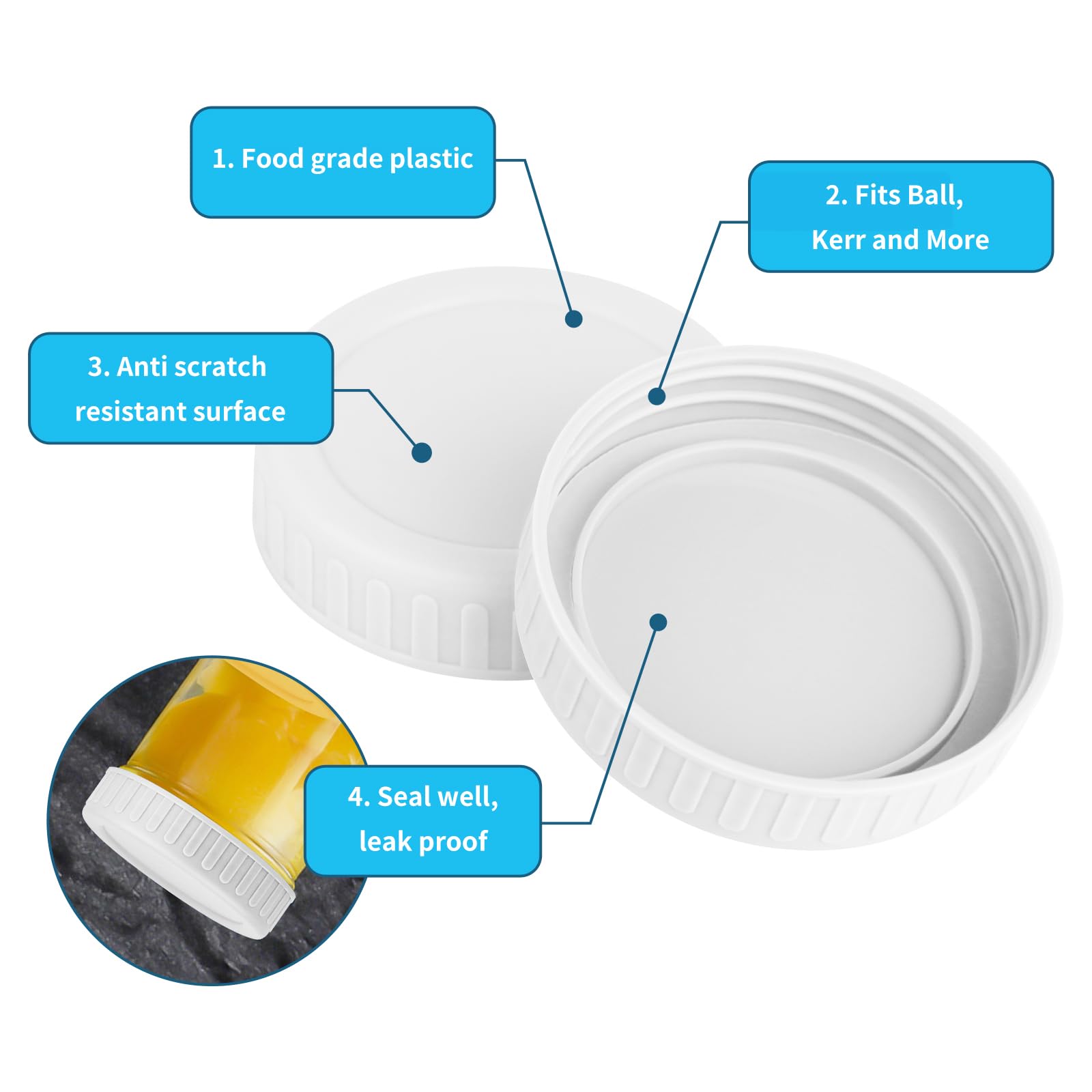 Vaincre 8PCS Mason Jar Lids - Colored Plastic Mason Lids Regular Mouth, Leak Proof Canning Covers with Silicone Rings for Ball, Kerr and More, Reusable Can Tops Caps Covers for Jars