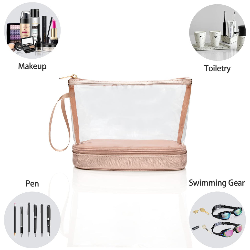 Ethereal Clear Makeup Bag, TSA Travel Makeup Organizer Bag Rose Gold Makeup Bags for Women Small Cosmetic Bag Portable Makeup Bag for Purse
