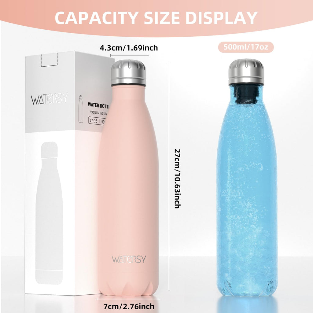 WATERSY Stainless Steel water bottles,17oz/500ml Insulated Water Bottles,Deep Blue metal water bottle Keeps Drink Cold and Hot,BPA Free kids water bottles for School,Gym,Travel,Sports