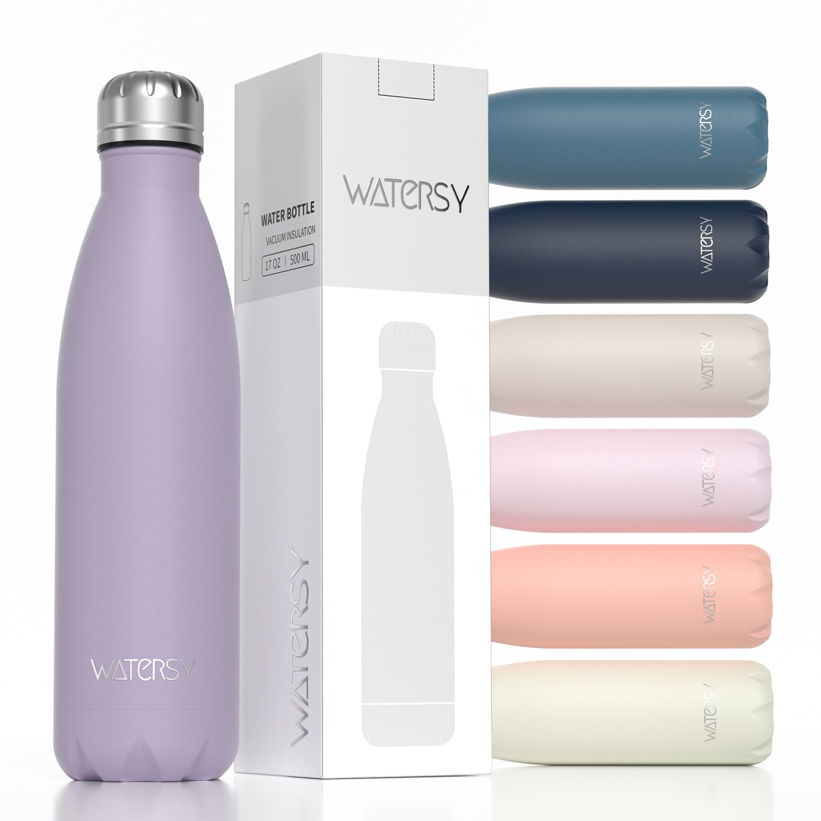 WATERSY Stainless Steel water bottles,17oz/500ml Insulated Water Bottles,Deep Blue metal water bottle Keeps Drink Cold and Hot,BPA Free kids water bottles for School,Gym,Travel,Sports