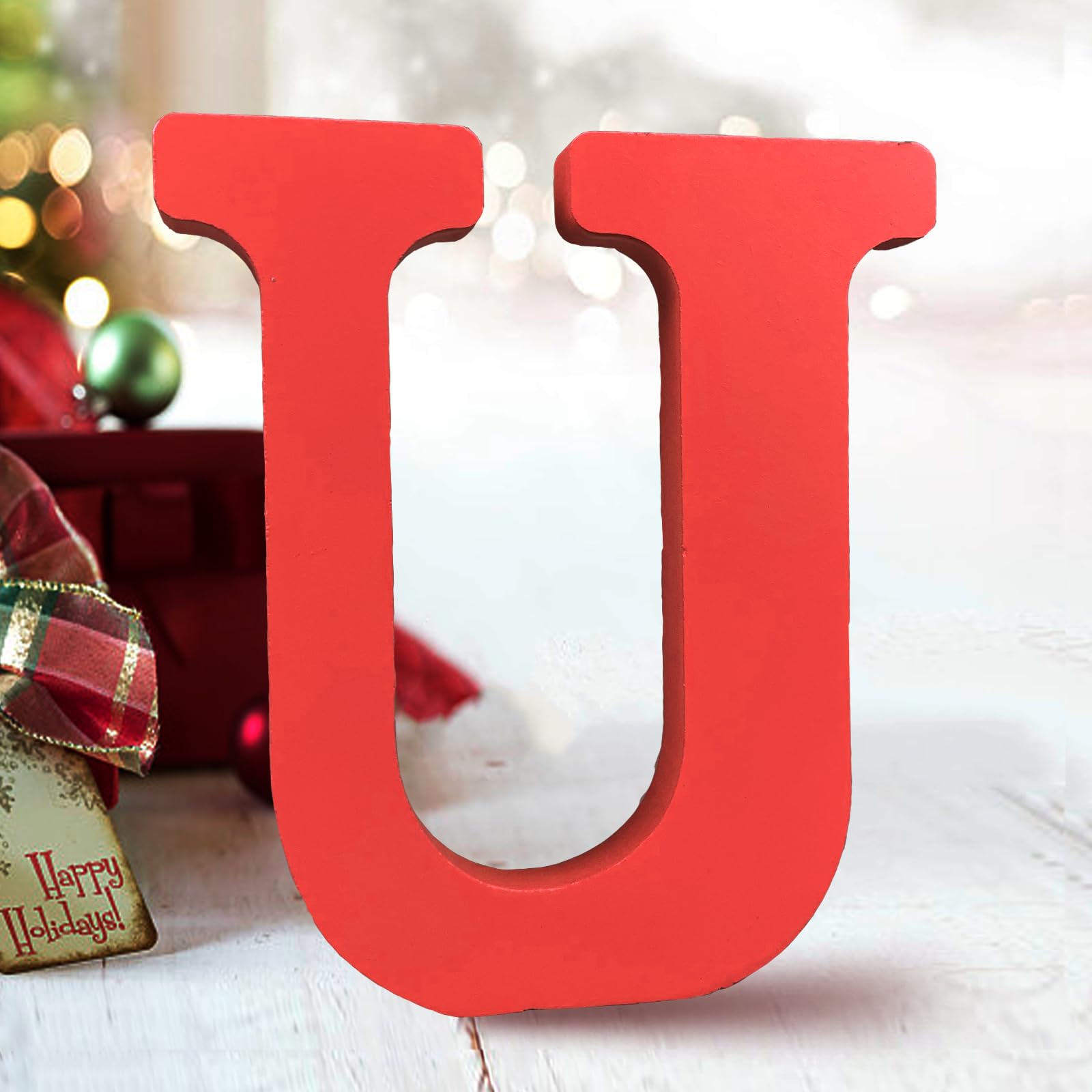 AOCEAN 6 Inch Red Wood Letters Unfinished Wood Letters for Wall Decor Decorative Standing Letters Slices Sign Board Decoration for Craft Home Party Projects (X)