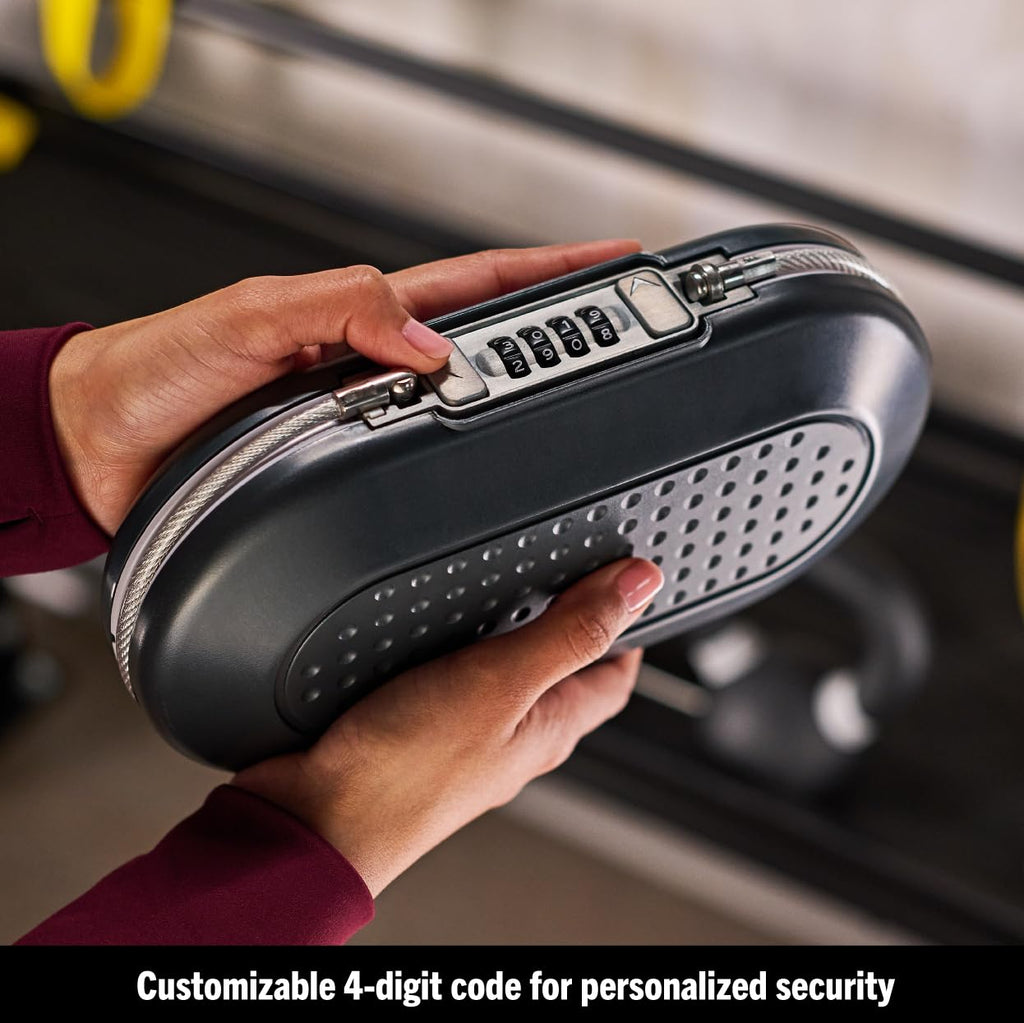 Master Lock Portable Small Lock Box, Set Your Own Combination Lock Portable Safe, Personal Travel Safe, 5900D, Gunmetal Grey