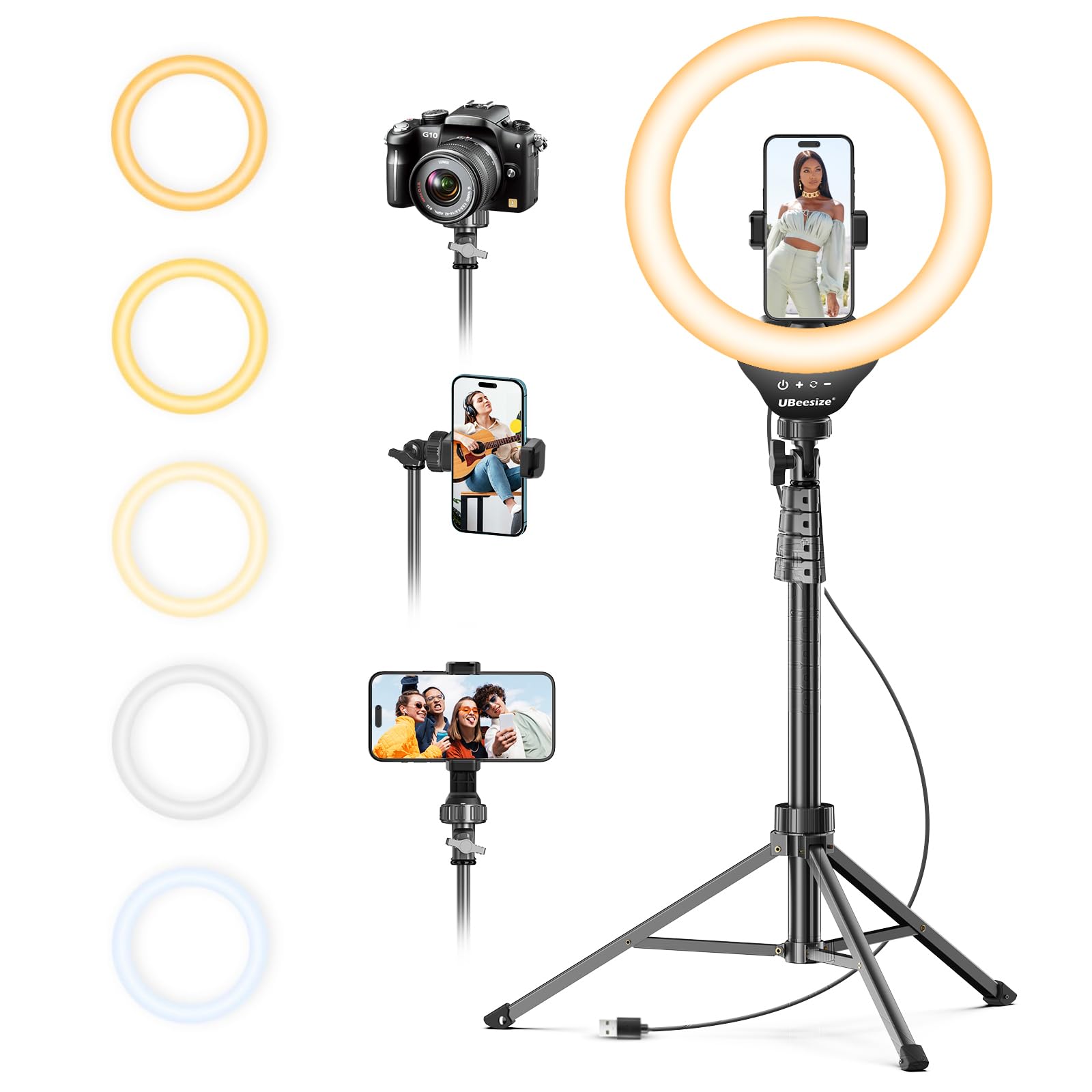 UBeesize 12'' Selfie Ring Light with 62’’ Tripod Stand for Video Recording, Live Streaming(YouTube, Instagram, TIK Tok), Compatible with Phones, Cameras and Webcams