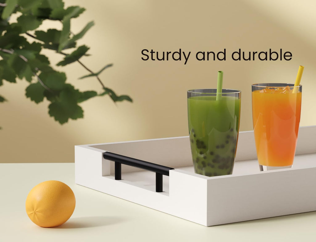 Bamboo Set of 2 Serving Tray with Metal Handles,Ottoman Decorative Trays Platter for Coffee Table,Living Room,Bar,Party(Black)