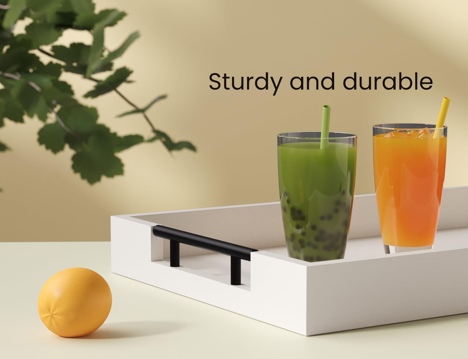 Bamboo Set of 2 Serving Tray with Metal Handles,Ottoman Decorative Trays Platter for Coffee Table,Living Room,Bar,Party(Black)