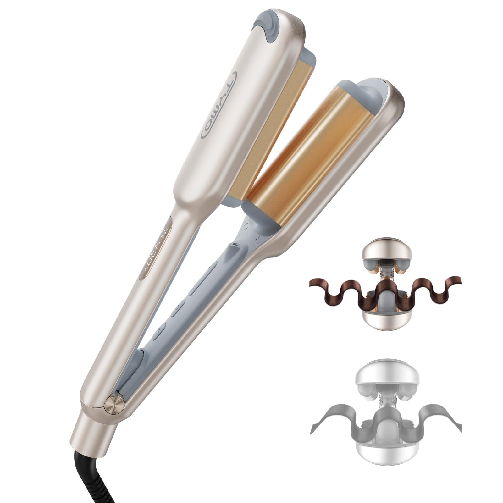 Curling Iron Hair Crimper Waver - TYMO ROVY Beach Waves Curling Wand, Ionic Deep Waver Hair Curler Tool with Ceramic 3 Barrel for Women, Dual Voltage, Anti-Scald, Easy to Use, Pink, 1.25 Inch