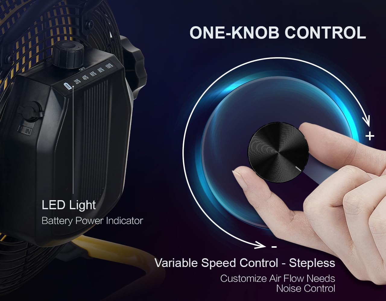 Geek Aire Rechargeable Outdoor High Velocity Camping Floor Fan, 16” Portable Battery Operated Fan with Metal Blade for Garage Camping Gear Accessories