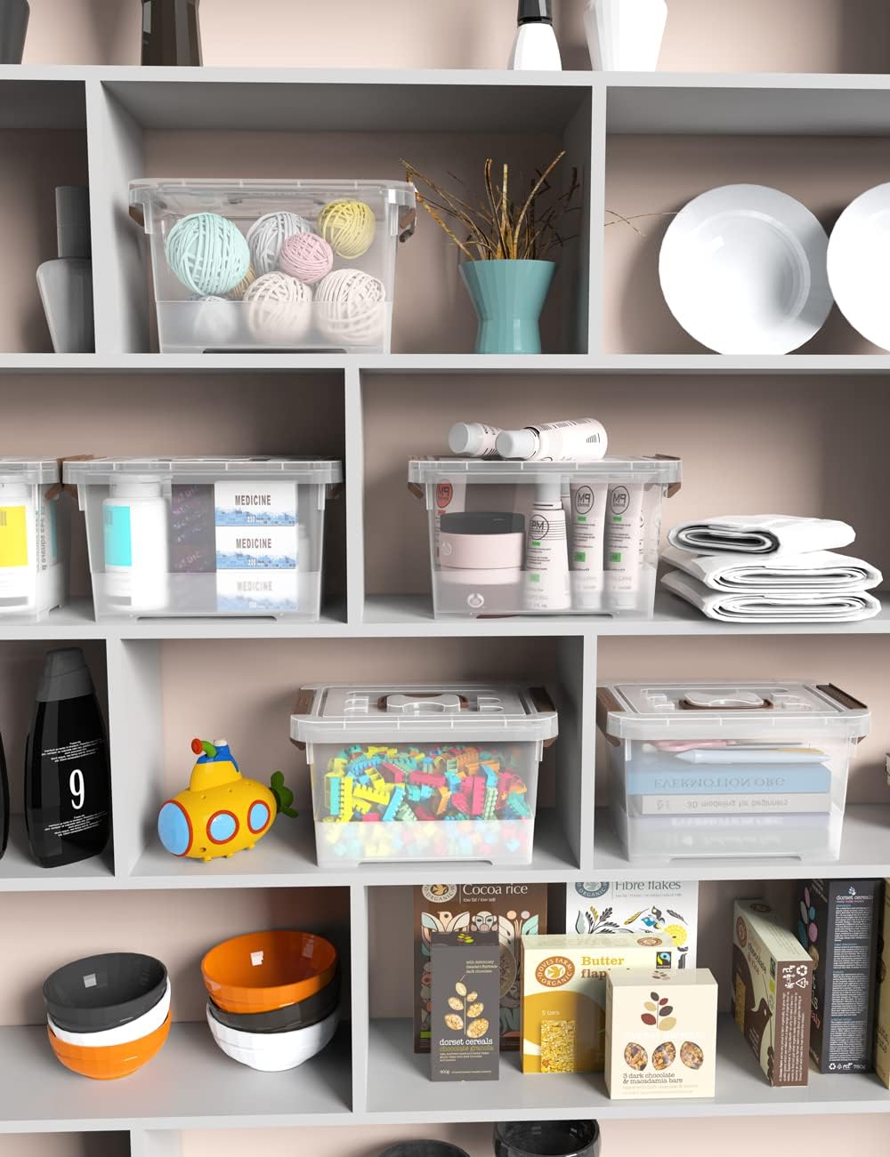 WYT Clear Storage Latch Box, 6 Pack Storage Organizer Bins with Latching Handle and Lids, 3.5 Quart