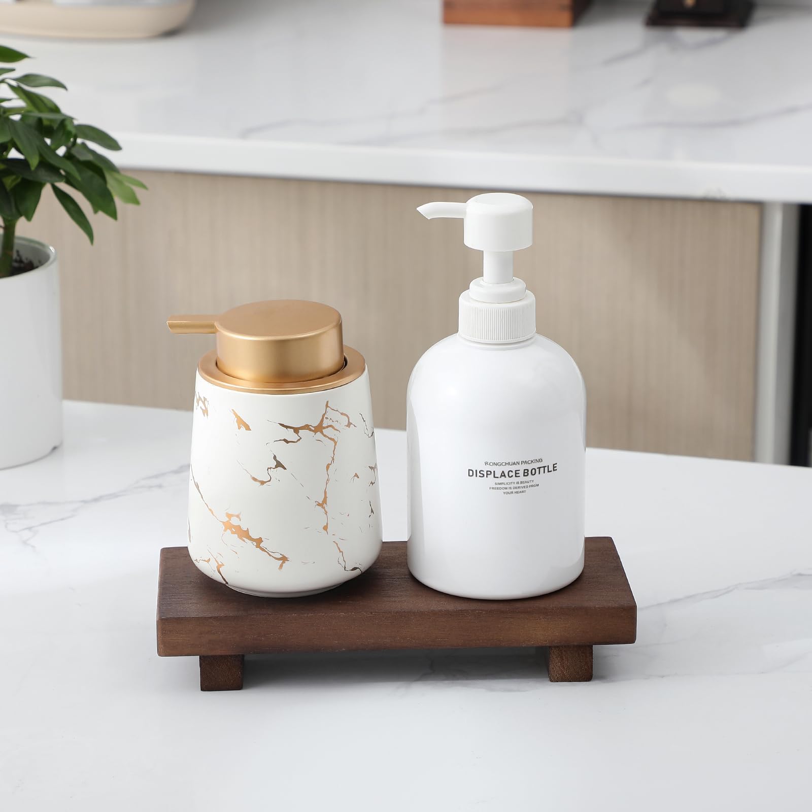 zoocatia Small Wood Tray Pedestal Stand Farmhouse Bathroom Decor Decorative Wooden Riser Kitchen Soap Dish Holder for Vanity, Counter, Sink, 9" x 5.9" - Black