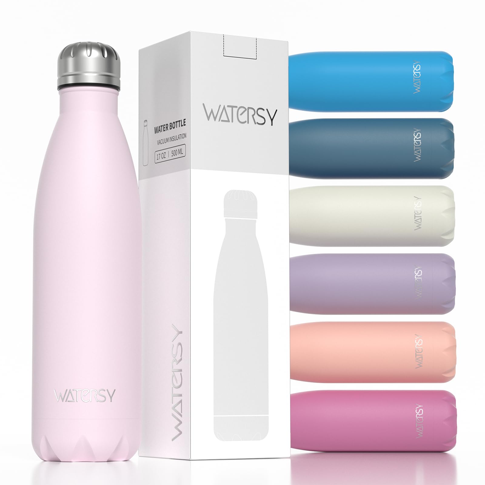 WATERSY Stainless Steel water bottles,17oz/500ml Insulated Water Bottles,Deep Blue metal water bottle Keeps Drink Cold and Hot,BPA Free kids water bottles for School,Gym,Travel,Sports