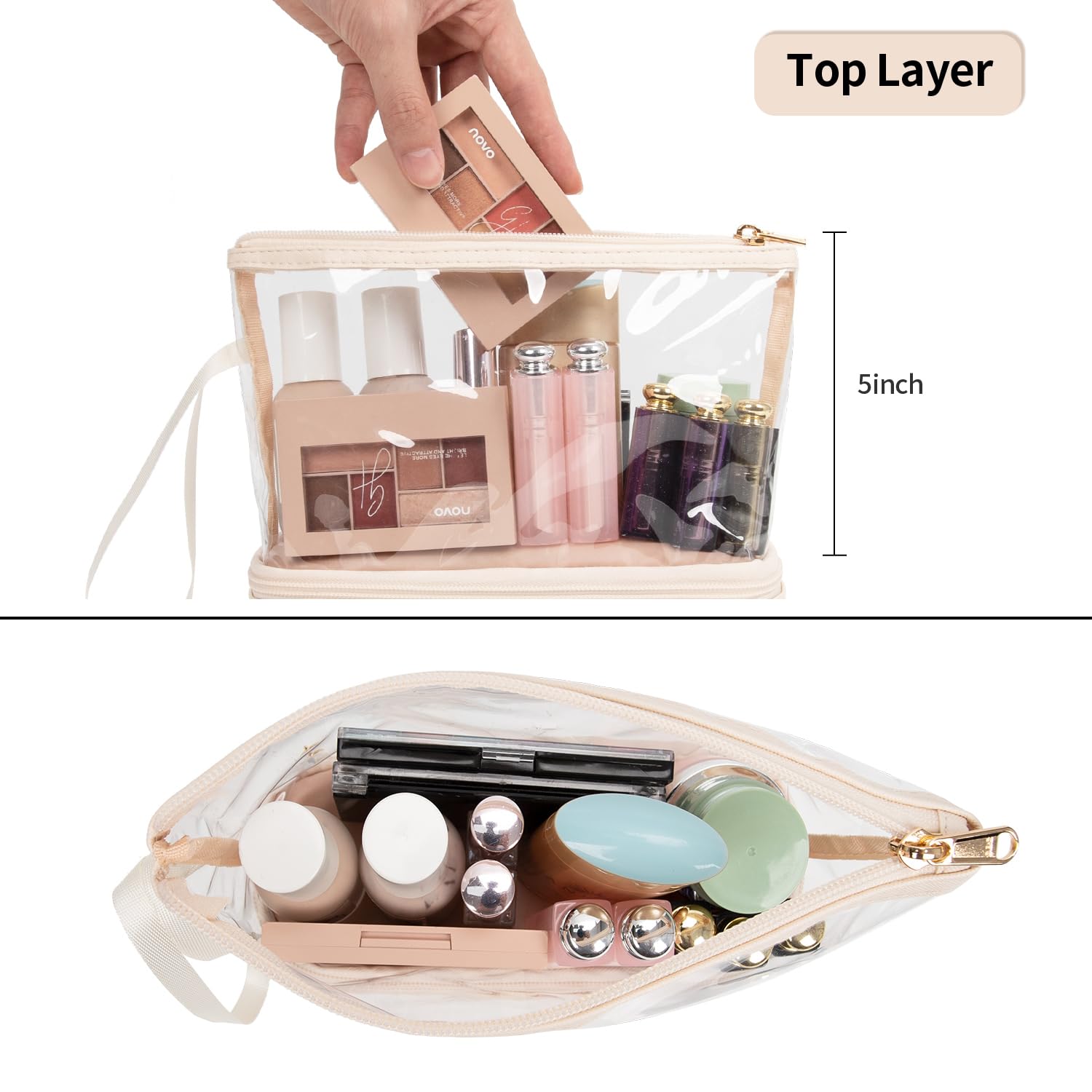 Ethereal Clear Makeup Bag, TSA Travel Makeup Organizer Bag Rose Gold Makeup Bags for Women Small Cosmetic Bag Portable Makeup Bag for Purse