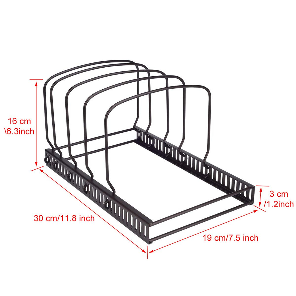 Toplife Pots and Pans Organizer Rack for Cabinet and Countertop, 10+ Pot Lids, Bakeware and Cookware Holder with 10 Adjustable Compartments - Black