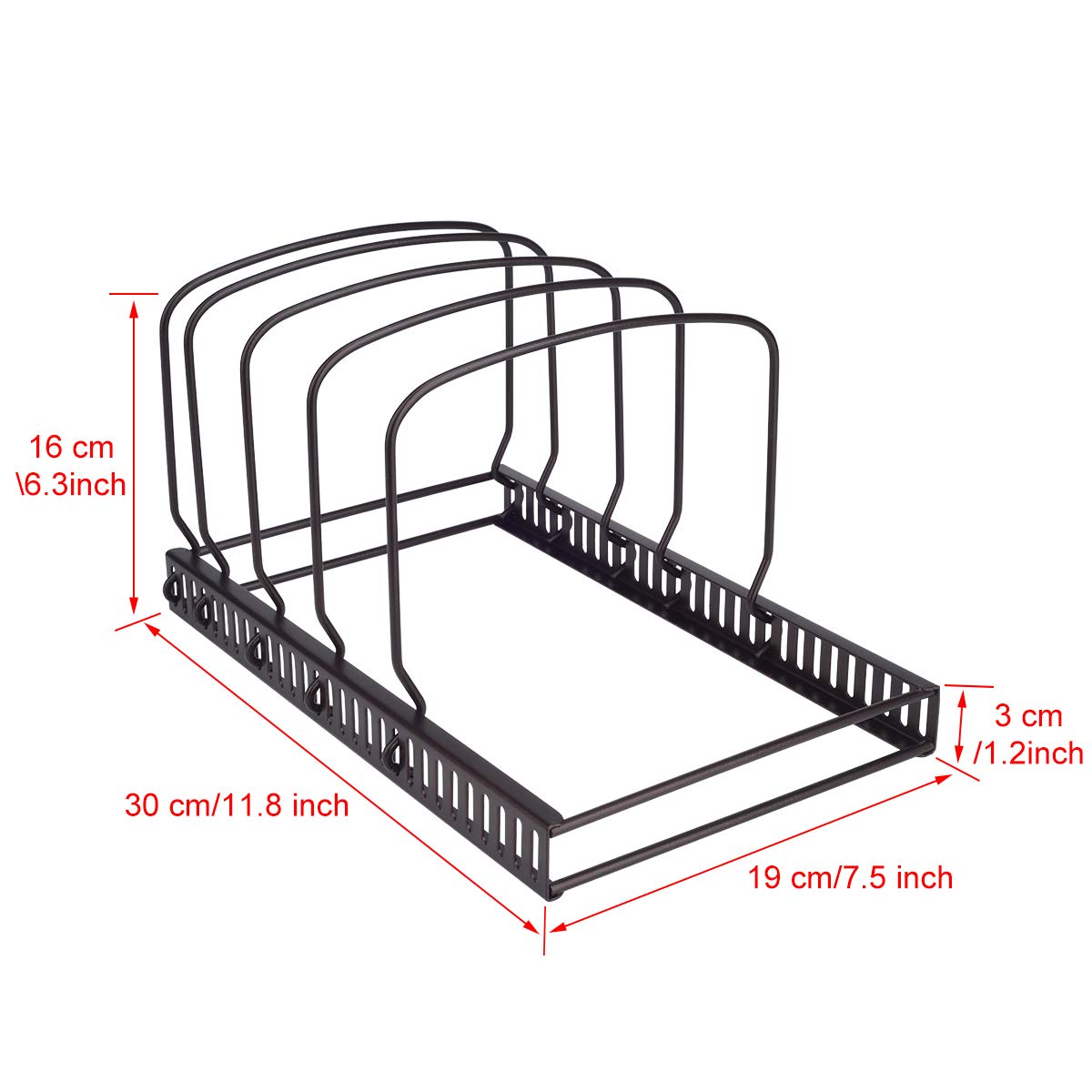 Toplife Pots and Pans Organizer Rack for Cabinet and Countertop, 10+ Pot Lids, Bakeware and Cookware Holder with 10 Adjustable Compartments - Black